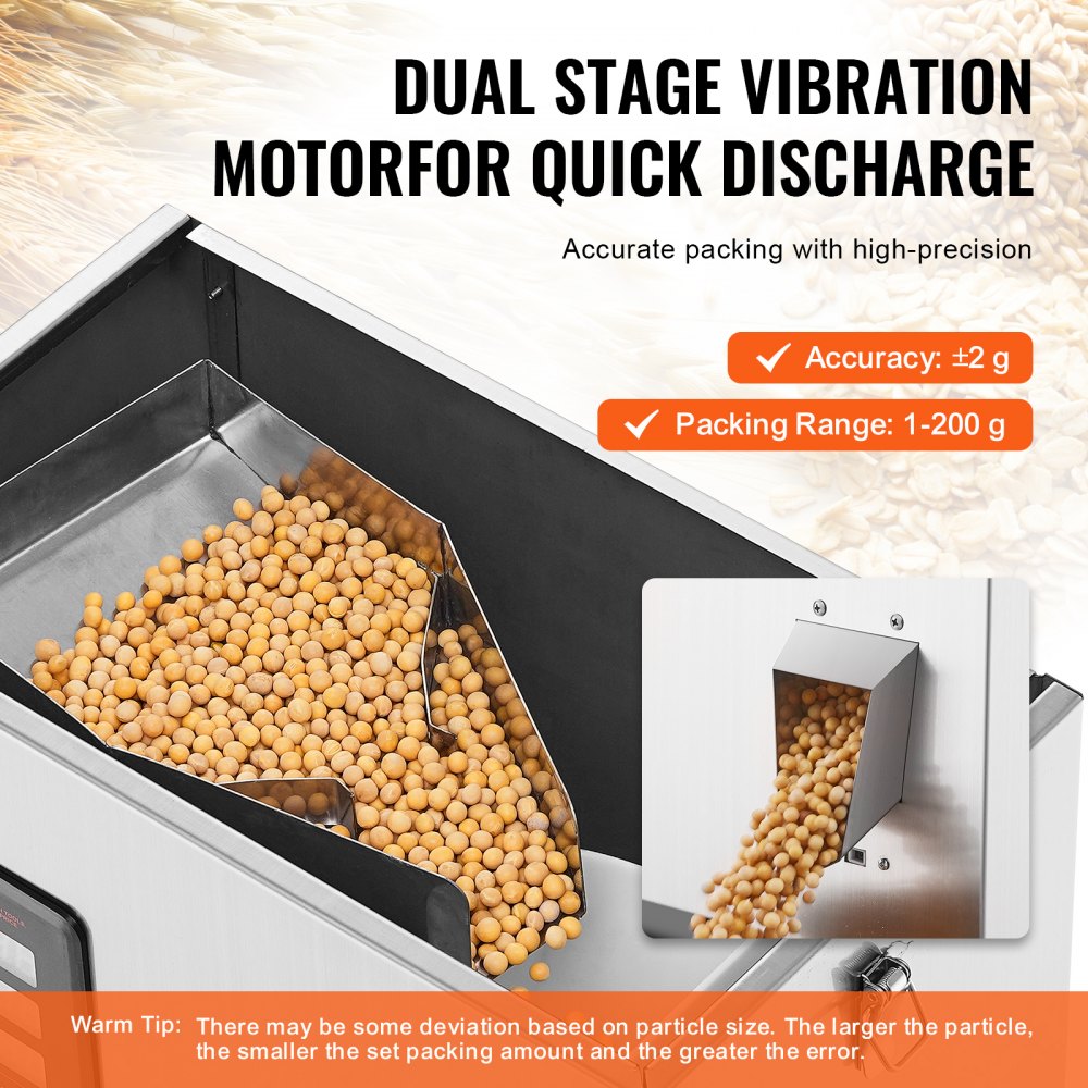 VEVOR Powder Filling Machine, 0.002-0.44lbs/1-200g, Automatic Intelligent Particle Weighing Filling Machine, Bottle Bag Powder Filler Particle Dispenser for Tea Seeds Grains Powder Flour Beans Glitter 