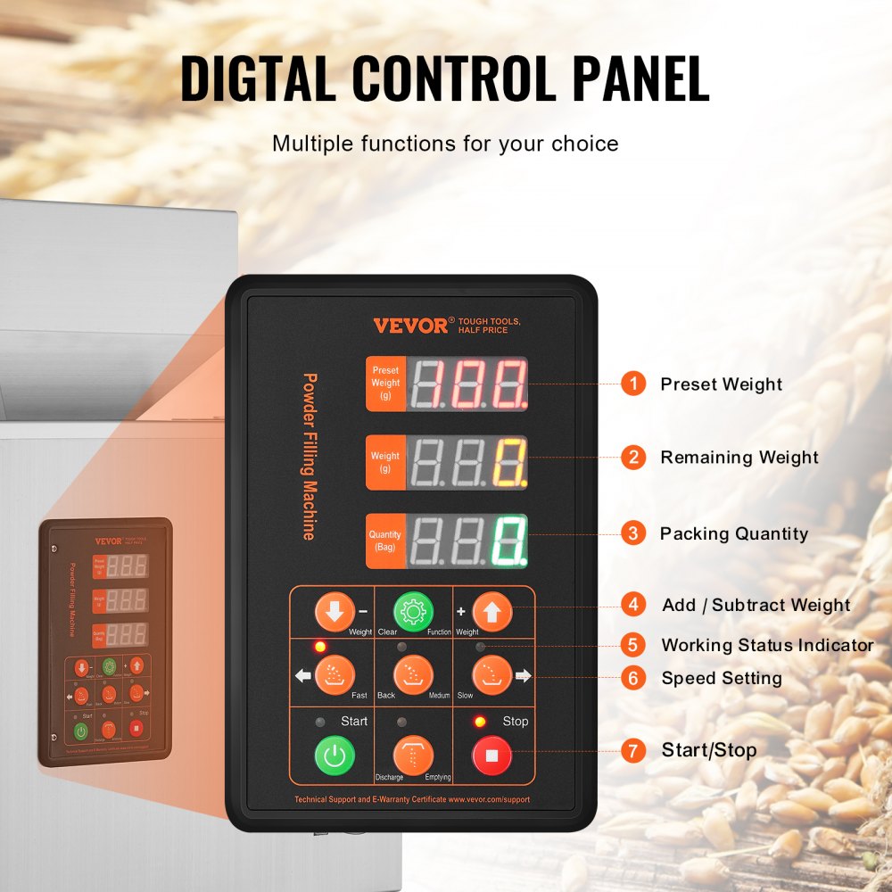 VEVOR Powder Filling Machine, 0.002-0.44lbs/1-200g, Automatic Intelligent Particle Weighing Filling Machine, Bottle Bag Powder Filler Particle Dispenser for Tea Seeds Grains Powder Flour Beans Glitter 