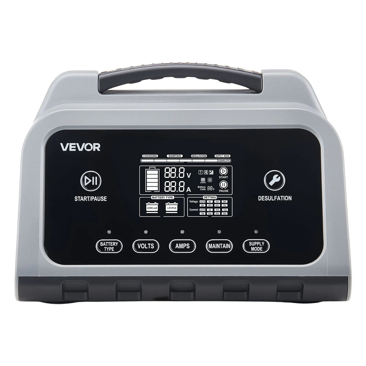 Smart Battery Charger – 12A/16A, 6V-72V LiFePO4 & Lead-Acid Battery Charger with LCD Display, Maintainer & Desulfator