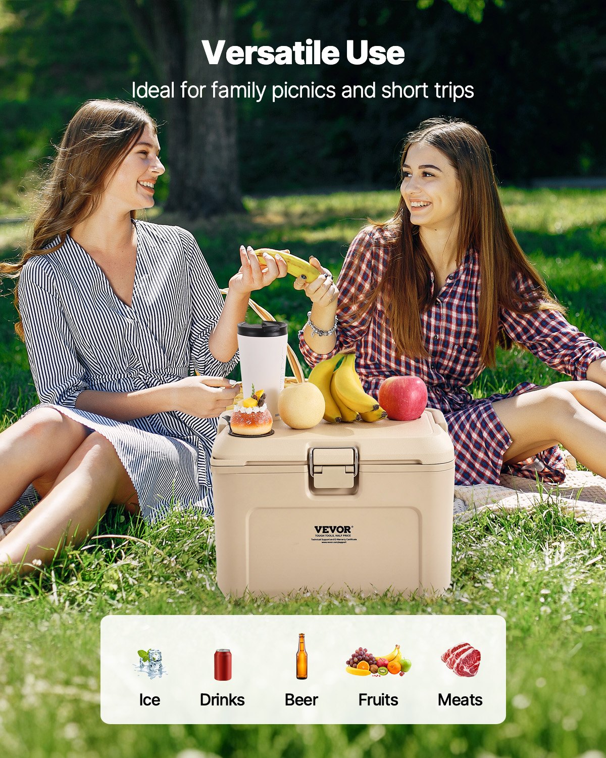 VEVOR Portable Cooler 16.5 QT Insulated Cooler 23 Can Capacity with Cup Holder 