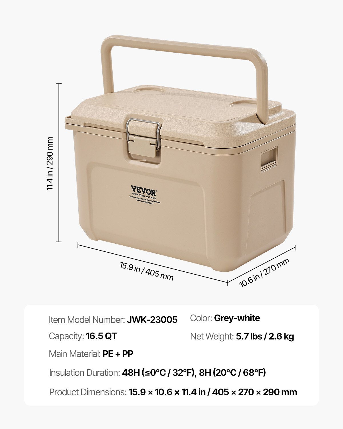 VEVOR Portable Cooler 16.5 QT Insulated Cooler 23 Can Capacity with Cup Holder 