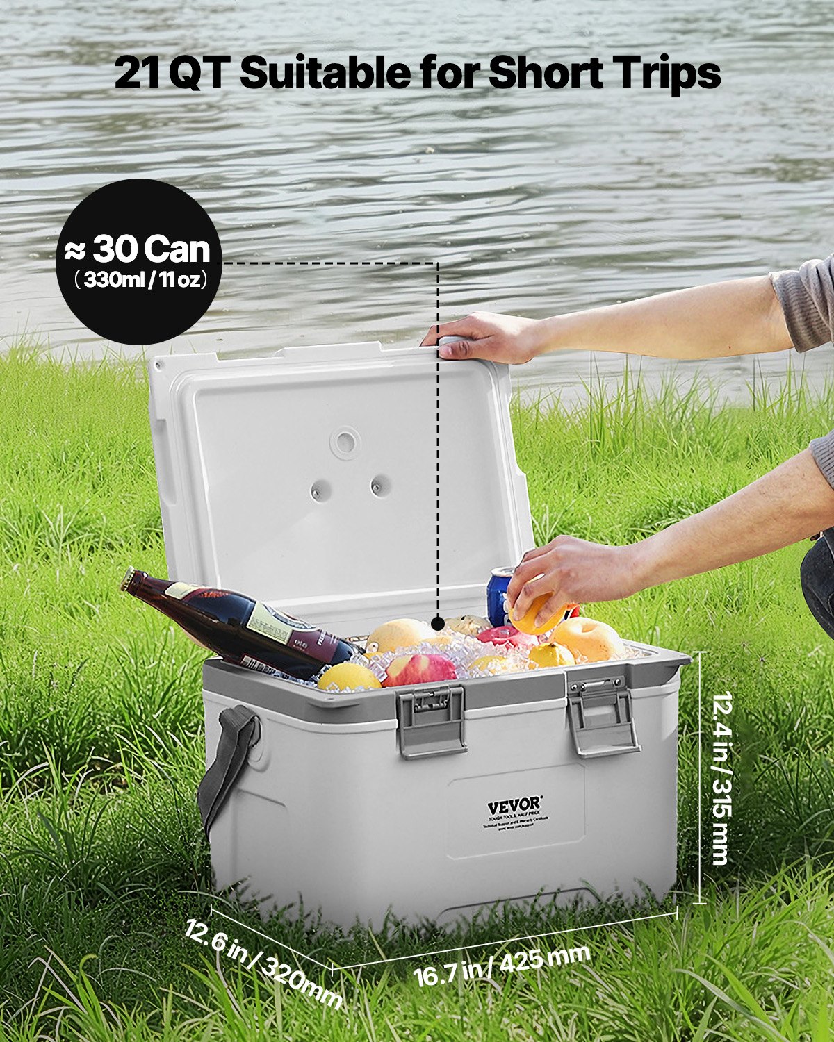 VEVOR Portable Cooler 21 QT Insulated Cooler 30 Can Capacity with Handles Strap 