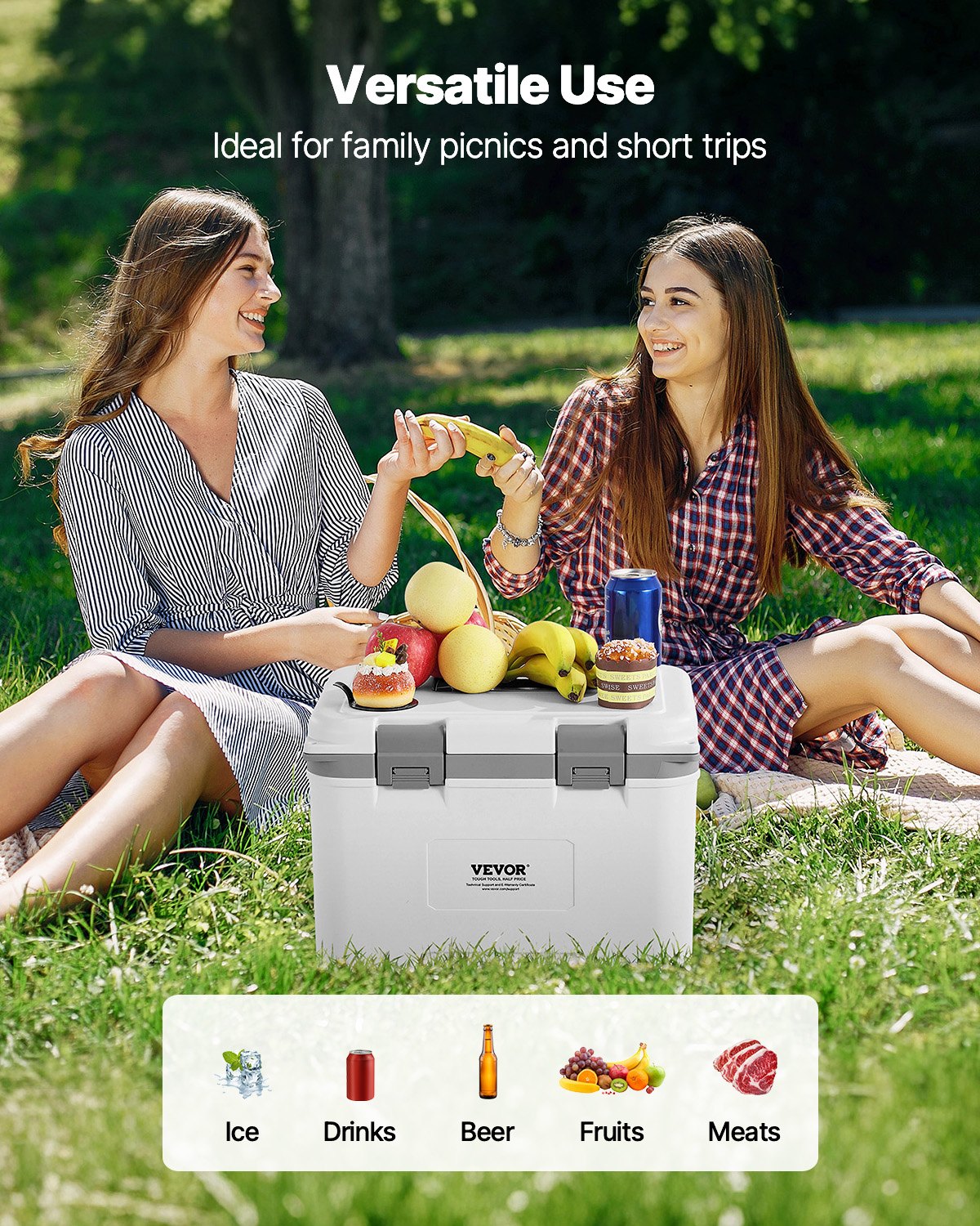 VEVOR Portable Cooler 21 QT Insulated Cooler 30 Can Capacity with Handles Strap 