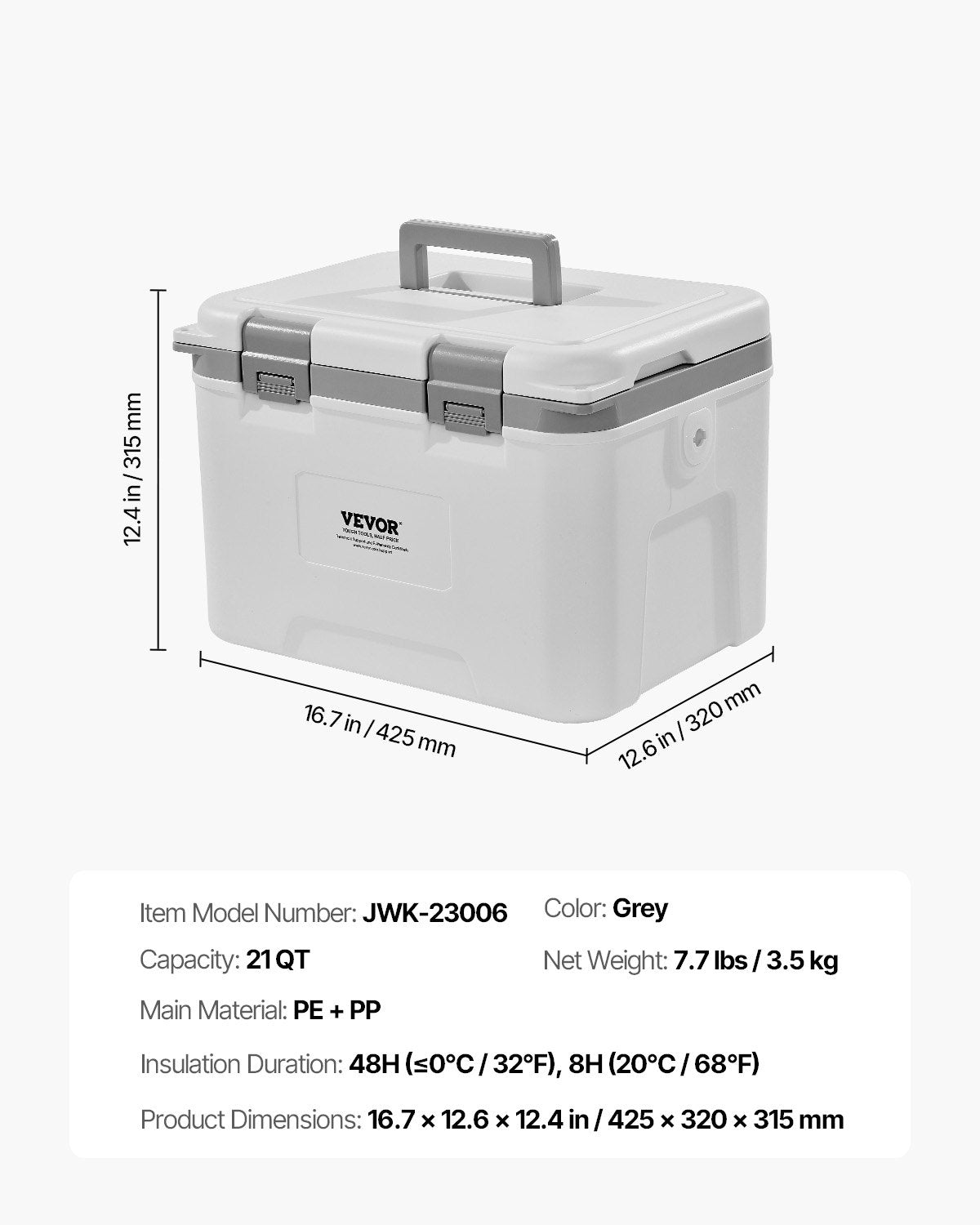 VEVOR Portable Cooler 21 QT Insulated Cooler 30 Can Capacity with Handles Strap 