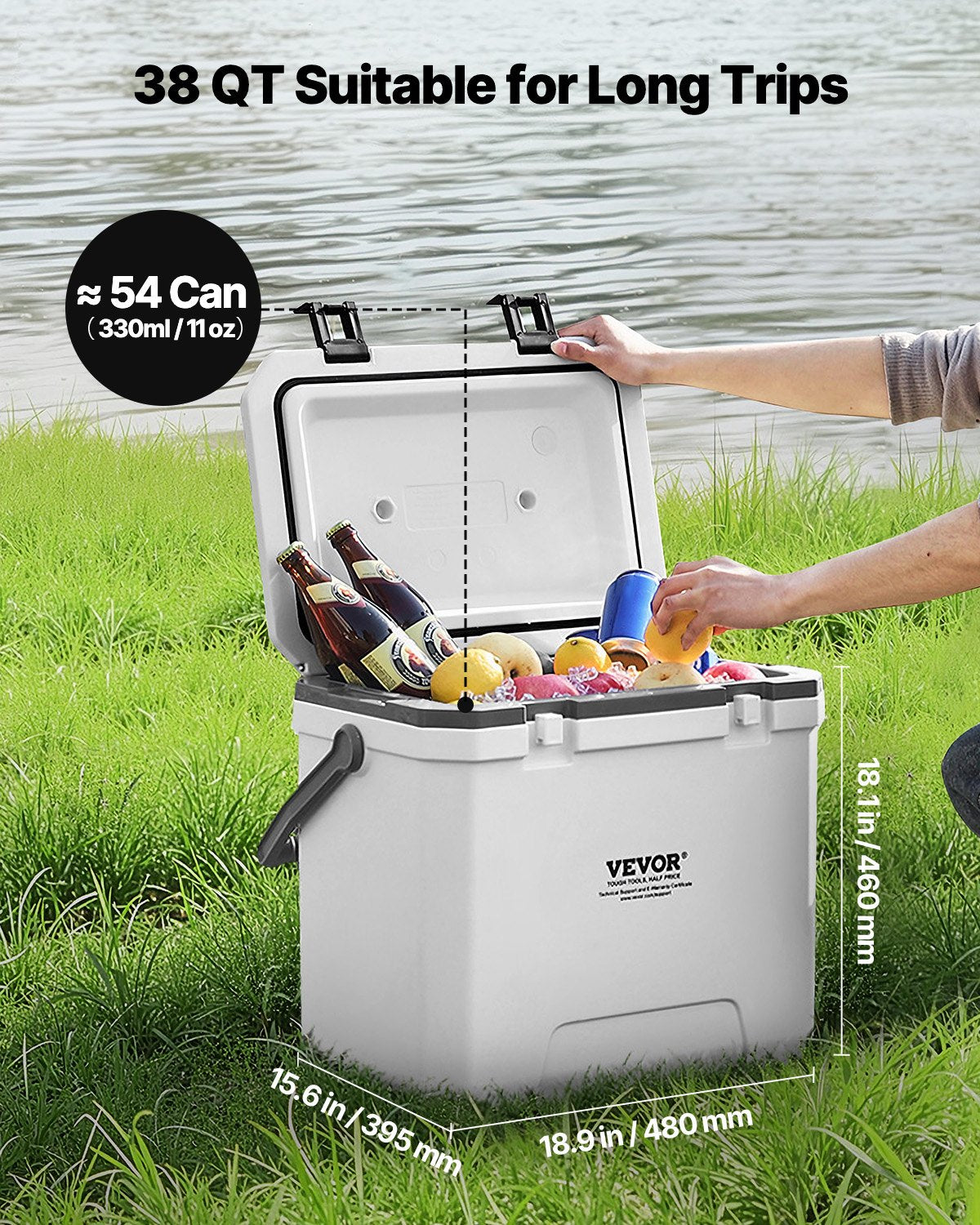 VEVOR Portable Cooler 38 QT Insulated Cooler 54 Can Capacity with Cup Holder 