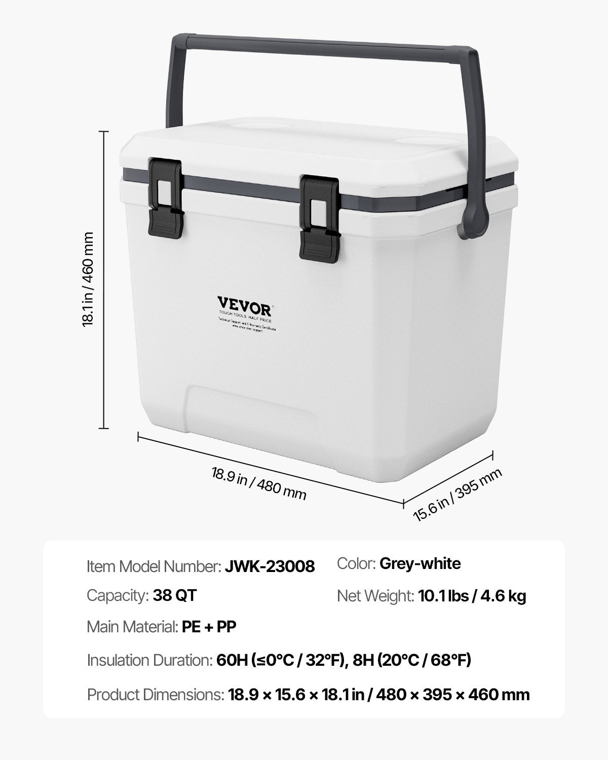 VEVOR Portable Cooler 38 QT Insulated Cooler 54 Can Capacity with Cup Holder 