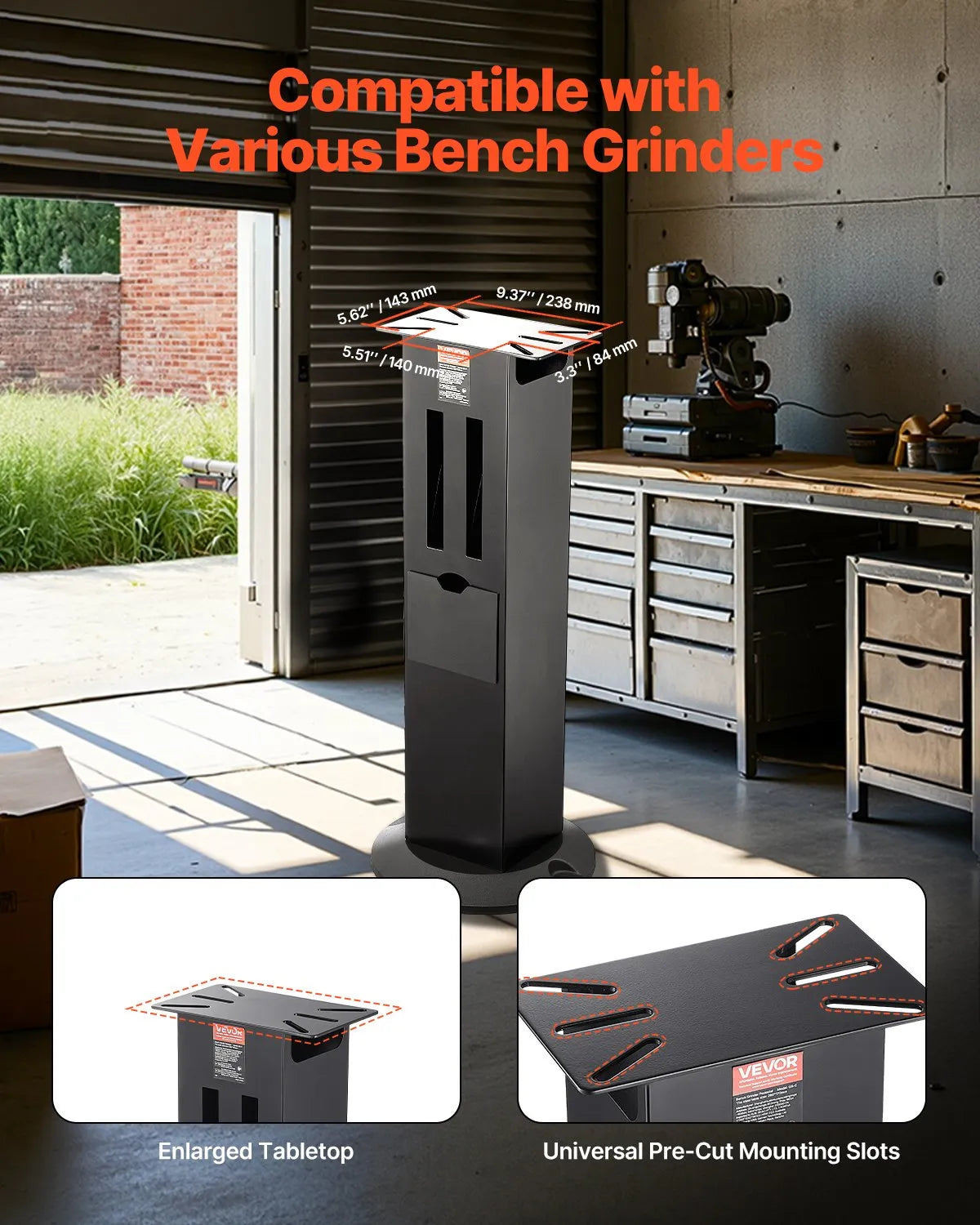 VEVOR Bench Grinder Stand Grinder Vise Floor Pedestal 11" x 6.7" Mounting Plate