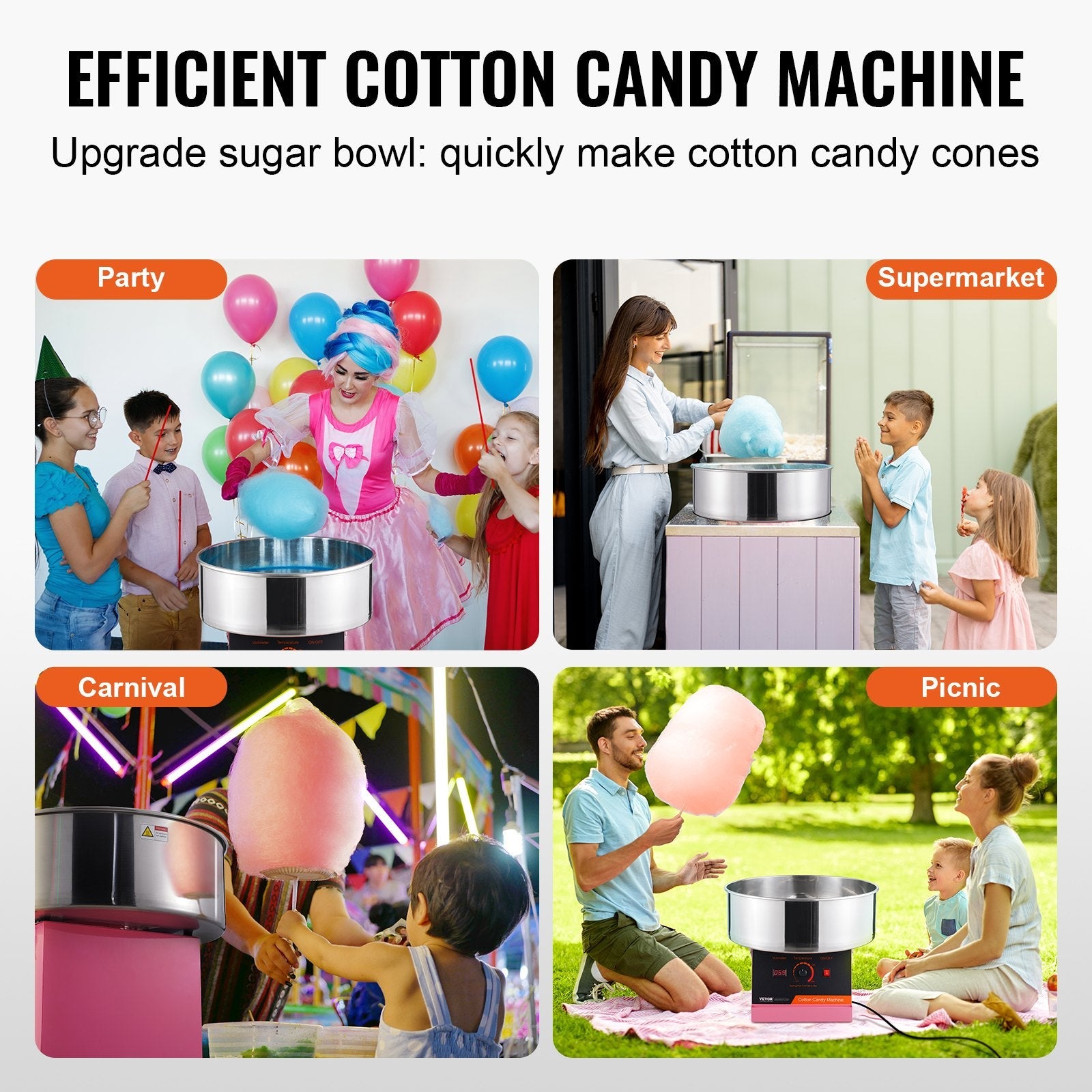 VEVOR Electric Cotton Candy Machine, 1000W Candy Floss Maker, Commercial Cotton Candy Machine with Stainless Steel Bowl, and Sugar Scoop, Perfect for Home Kids Birthday, Family Party (Pink) 