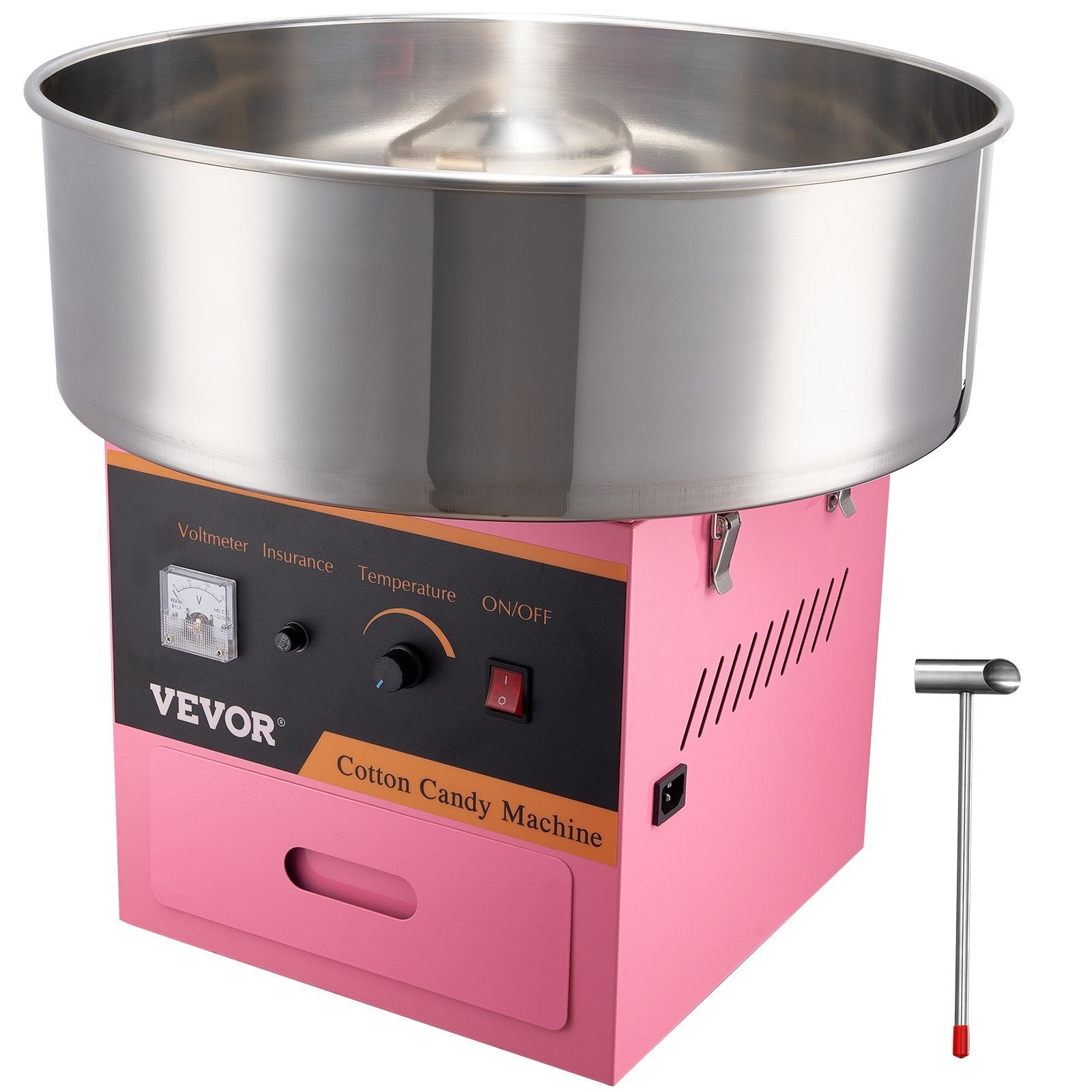 VEVOR Electric Cotton Candy Machine, 1000W Candy Floss Maker, Commercial Cotton Candy Machine with Stainless Steel Bowl, Sugar Scoop, and Drawer, Perfect for Home Kids Birthday, Family Party Pink 