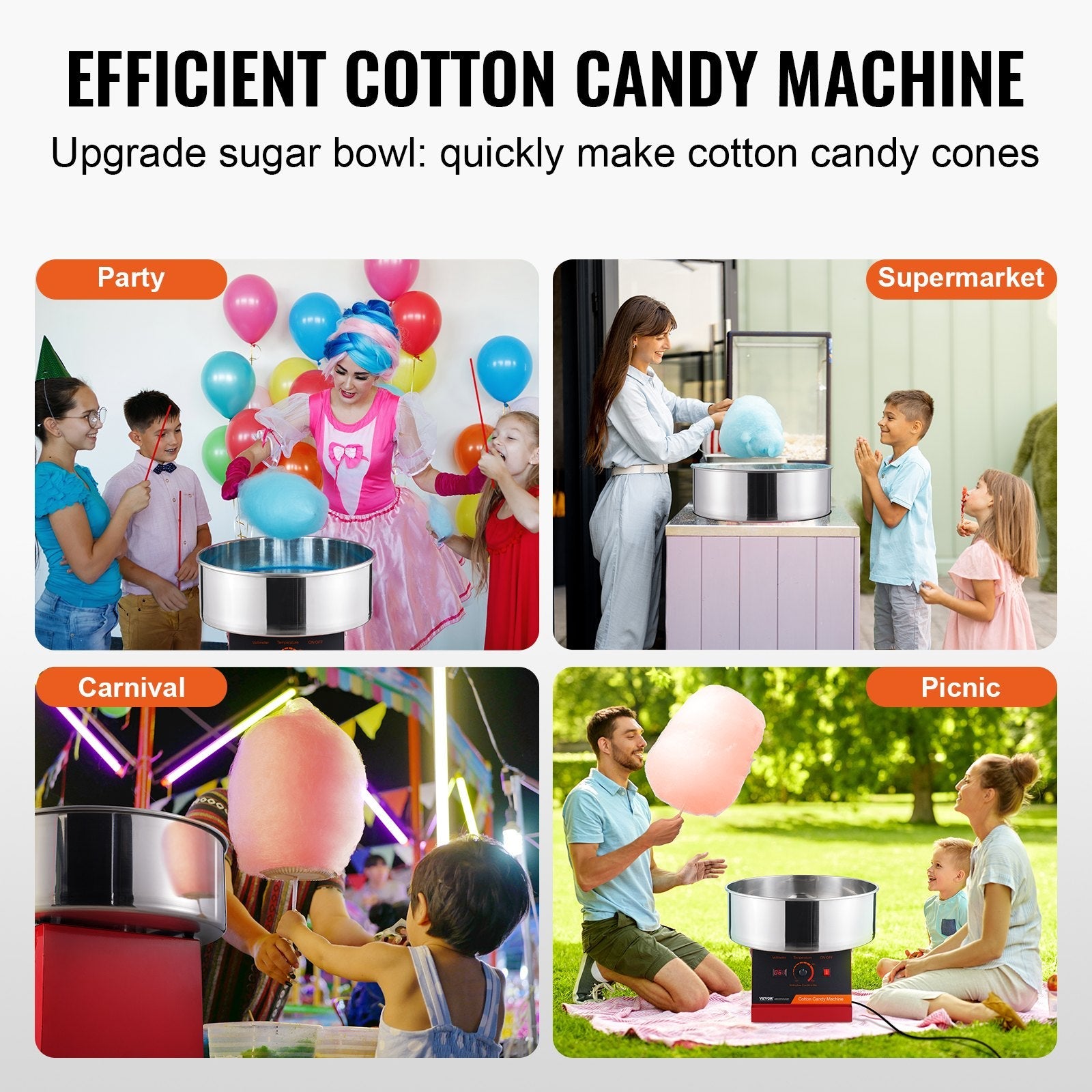 VEVOR Electric Cotton Candy Machine, 1000W Candy Floss Maker, Commercial Cotton Candy Machine with Stainless Steel Bowl, and Sugar Scoop, Perfect for Home Kids Birthday, Family Party (Red) 
