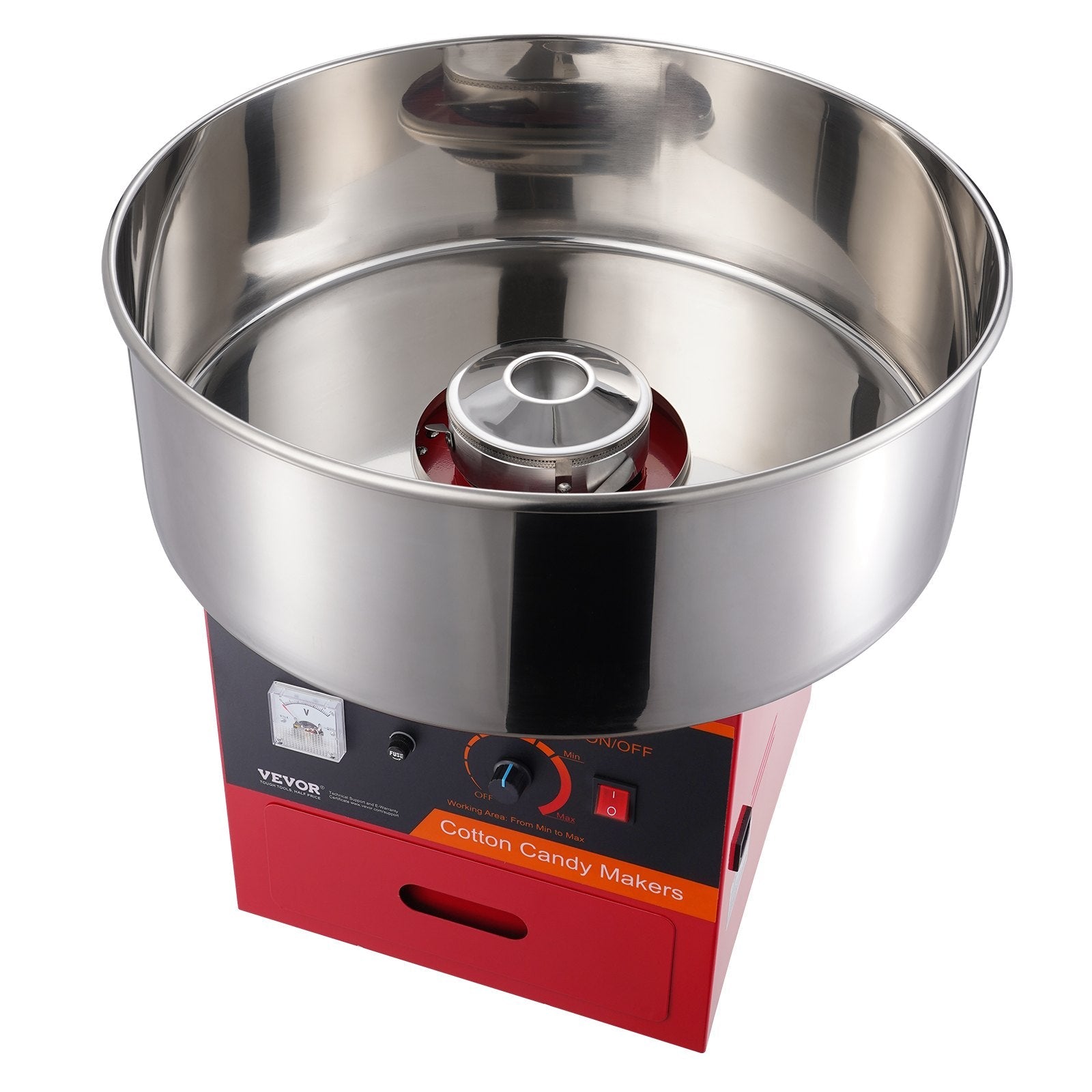 VEVOR Electric Cotton Candy Machine, 1000W Candy Floss Maker, Commercial Cotton Candy Machine with Stainless Steel Bowl, Sugar Scoop, and Drawer, Perfect for Home Kids Birthday, Family Party, Red 