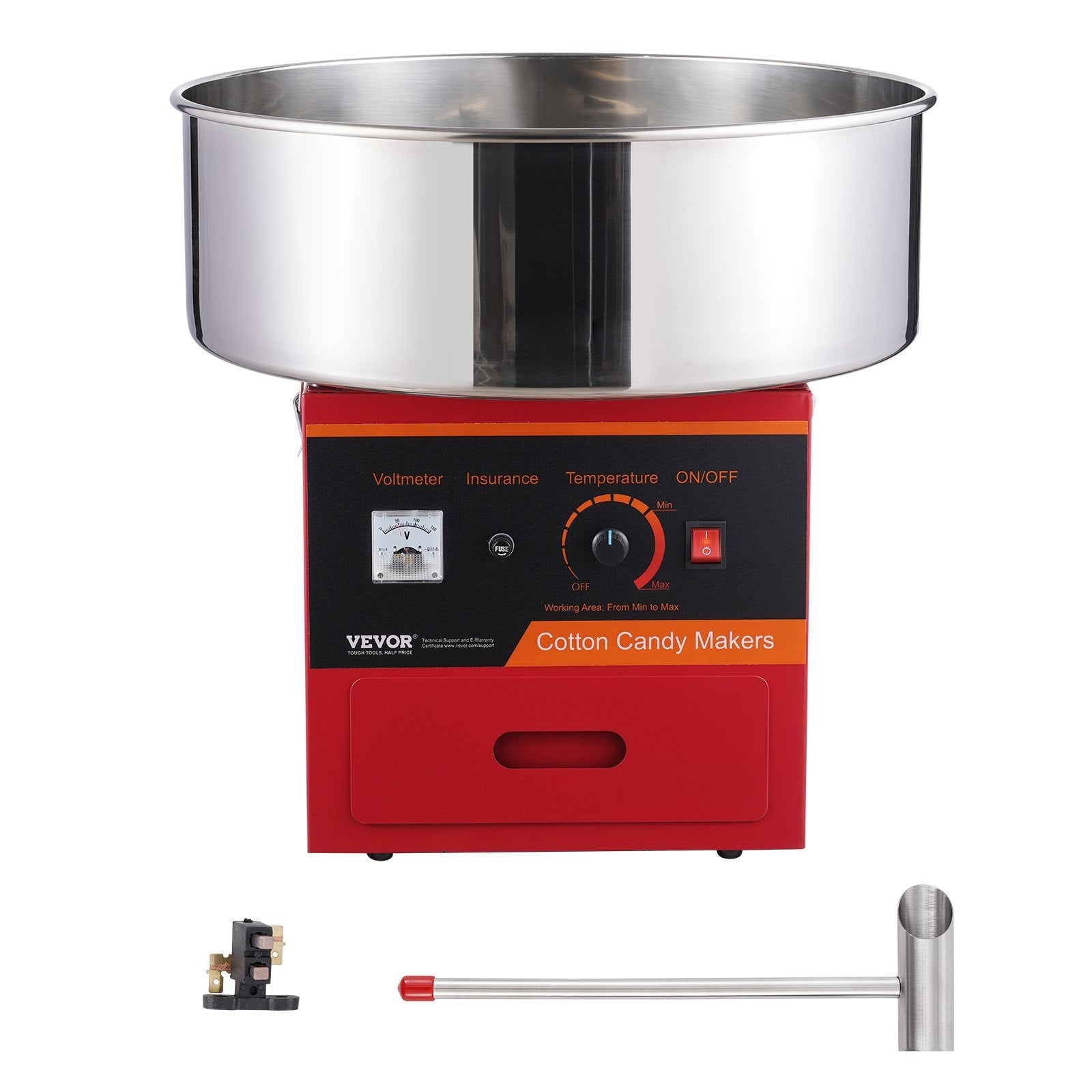 VEVOR Electric Cotton Candy Machine, 1000W Candy Floss Maker, Commercial Cotton Candy Machine with Stainless Steel Bowl, Sugar Scoop, and Drawer, Perfect for Home Kids Birthday, Family Party, Red 