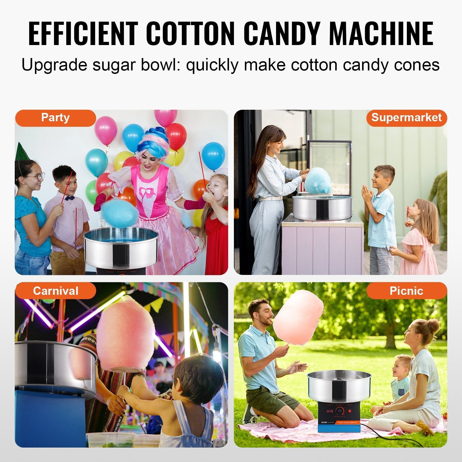 VEVOR Electric Cotton Candy Machine, 1000W Candy Floss Maker, Commercial Cotton Candy Machine with Stainless Steel Bowl, and Sugar Scoop, Perfect for Home Kids Birthday, Family Party (Blue) 