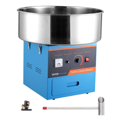 VEVOR Electric Cotton Candy Machine, 1000W Candy Floss Maker, Commercial Cotton Candy Machine with Stainless Steel Bowl, Sugar Scoop, and Drawer, Perfect for Home Kids Birthday, Family Party, Blue 