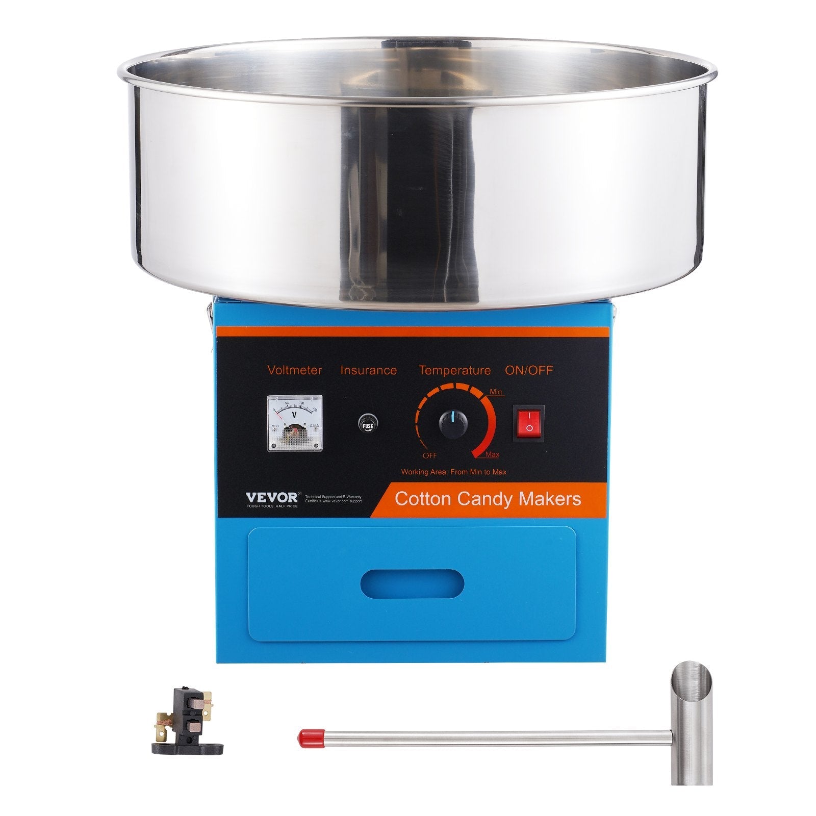 VEVOR Electric Cotton Candy Machine, 1000W Candy Floss Maker, Commercial Cotton Candy Machine with Stainless Steel Bowl, Sugar Scoop, and Drawer, Perfect for Home Kids Birthday, Family Party, Blue 