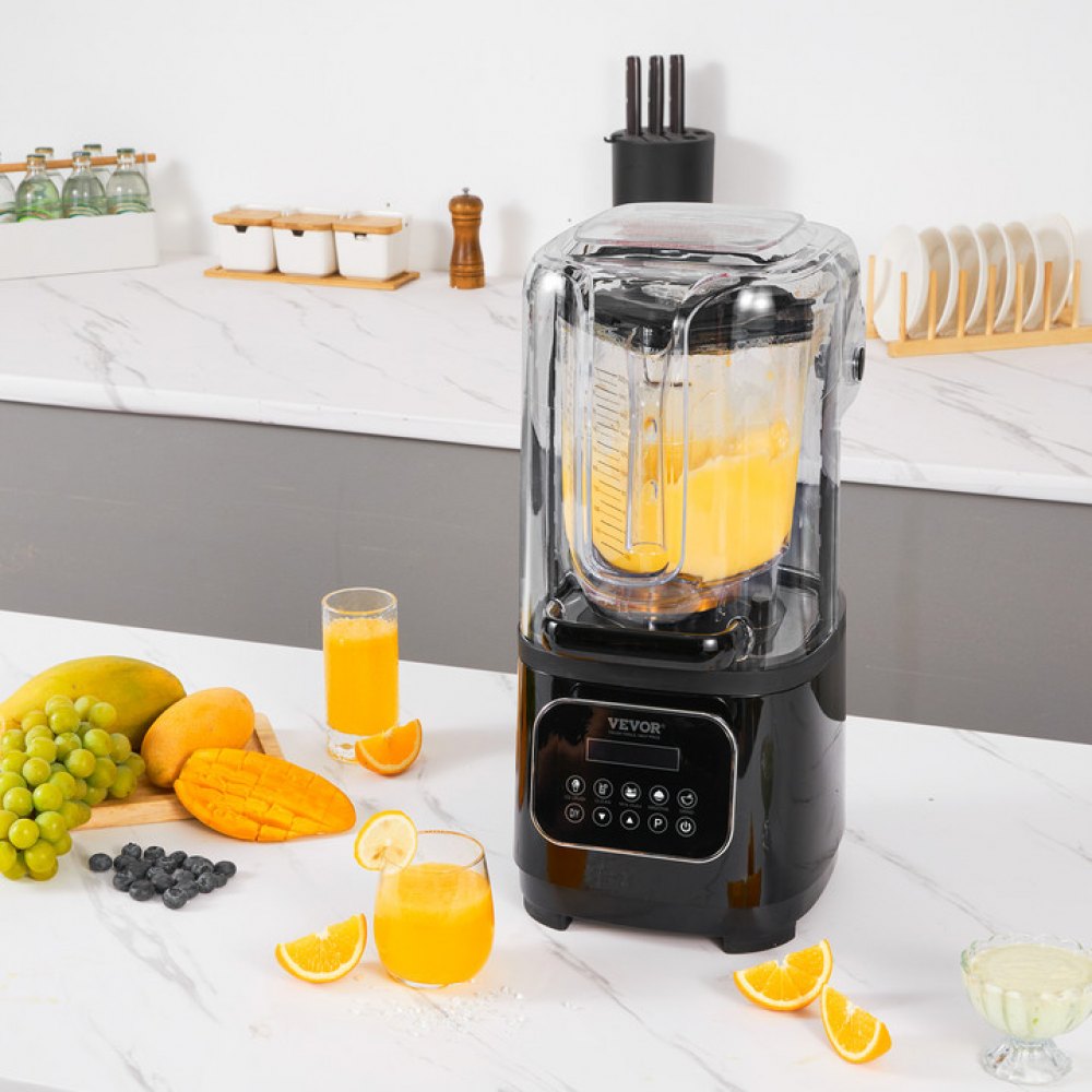 VEVOR Professional Blender with Shield, Commercial Countertop Blenders, 68 oz  Blender Combo, Stainless Steel 9 Speed & 5 Functions Blender, for Shakes, Smoothies, Peree, and Crush Ice, Black 