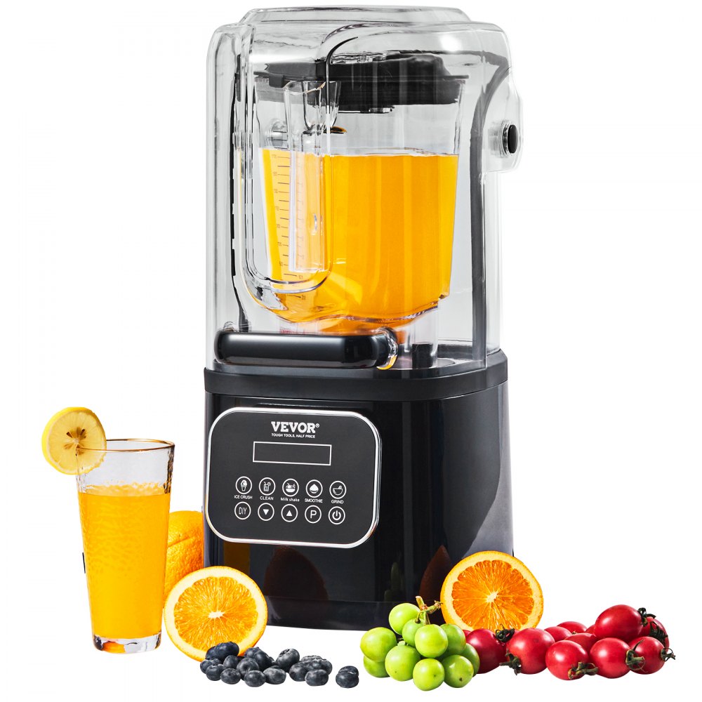 VEVOR Professional Blender with Shield, Commercial Countertop Blenders, 68 oz  Blender Combo, Stainless Steel 9 Speed & 5 Functions Blender, for Shakes, Smoothies, Peree, and Crush Ice, Black 