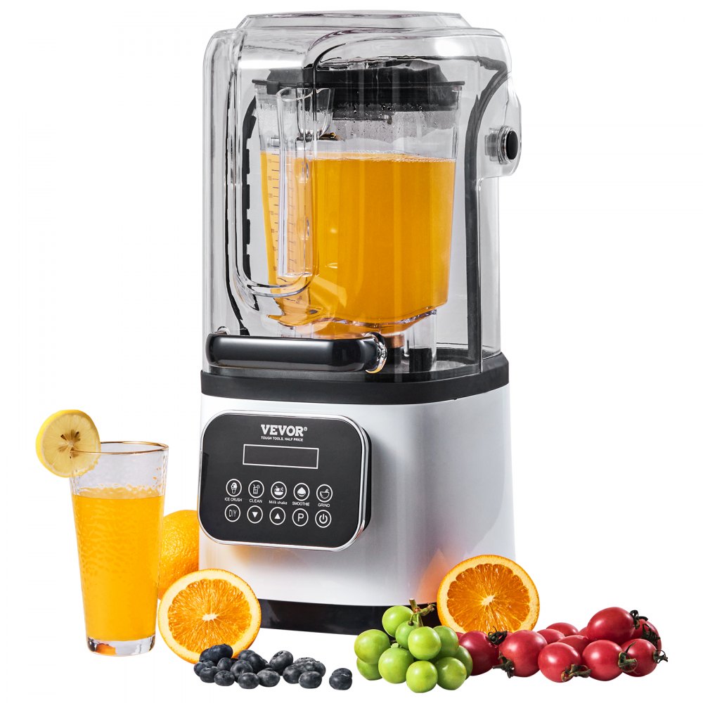 VEVOR Professional Blender with Shield, Commercial Countertop Blenders, 68 oz Jar Blender Combo, Stainless Steel 9 Speed & 5 Functions Blender, for Shakes, Smoothies, Peree, and Crush Ice, White 