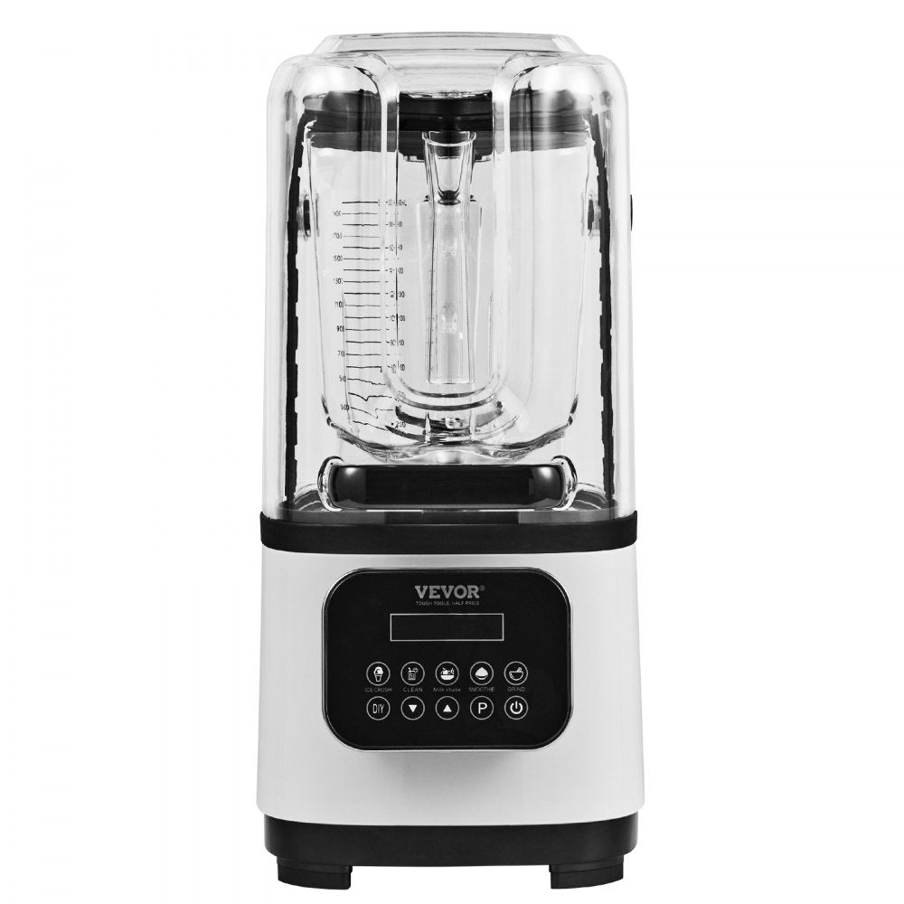 VEVOR Professional Blender with Shield, Commercial Countertop Blenders, 68 oz Jar Blender Combo, Stainless Steel 9 Speed & 5 Functions Blender, for Shakes, Smoothies, Peree, and Crush Ice, White 