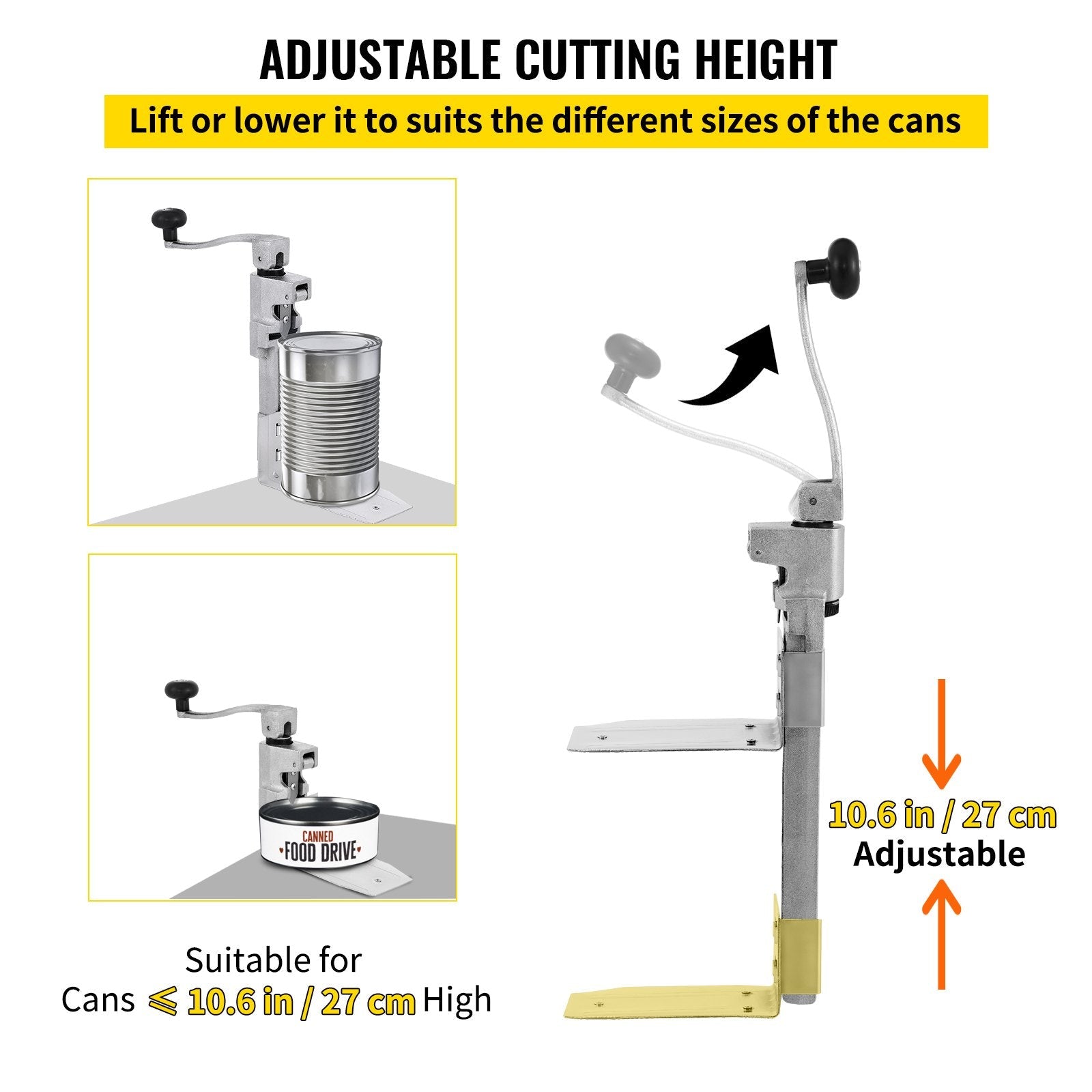 VEVOR Commercial Can Opener 18.7 inches Tabletop Can Opener, Heavy Duty Manual Table Can Opener for Restaurant Hotel Bar 