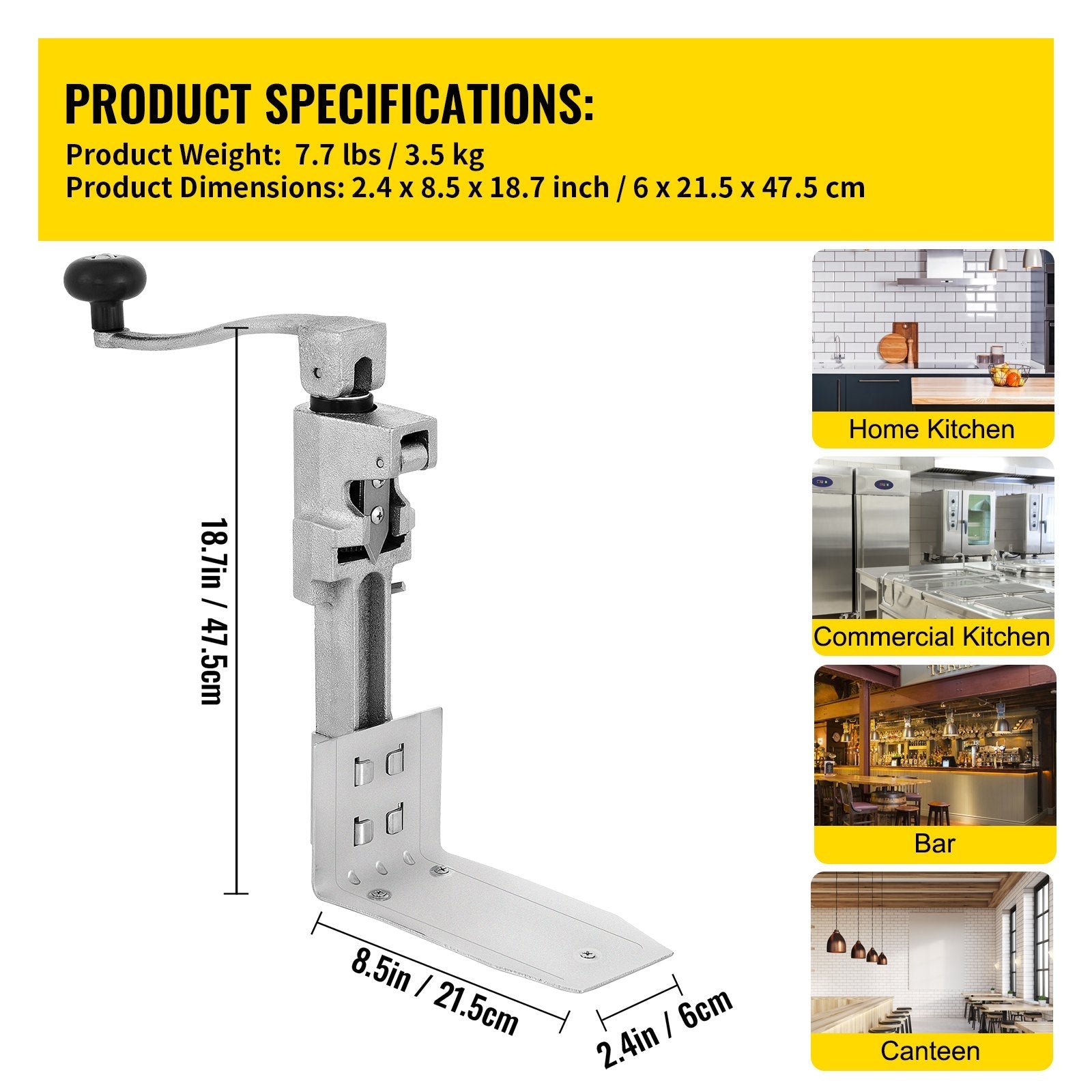 VEVOR Commercial Can Opener 18.7 inches Tabletop Can Opener, Heavy Duty Manual Table Can Opener for Restaurant Hotel Bar 