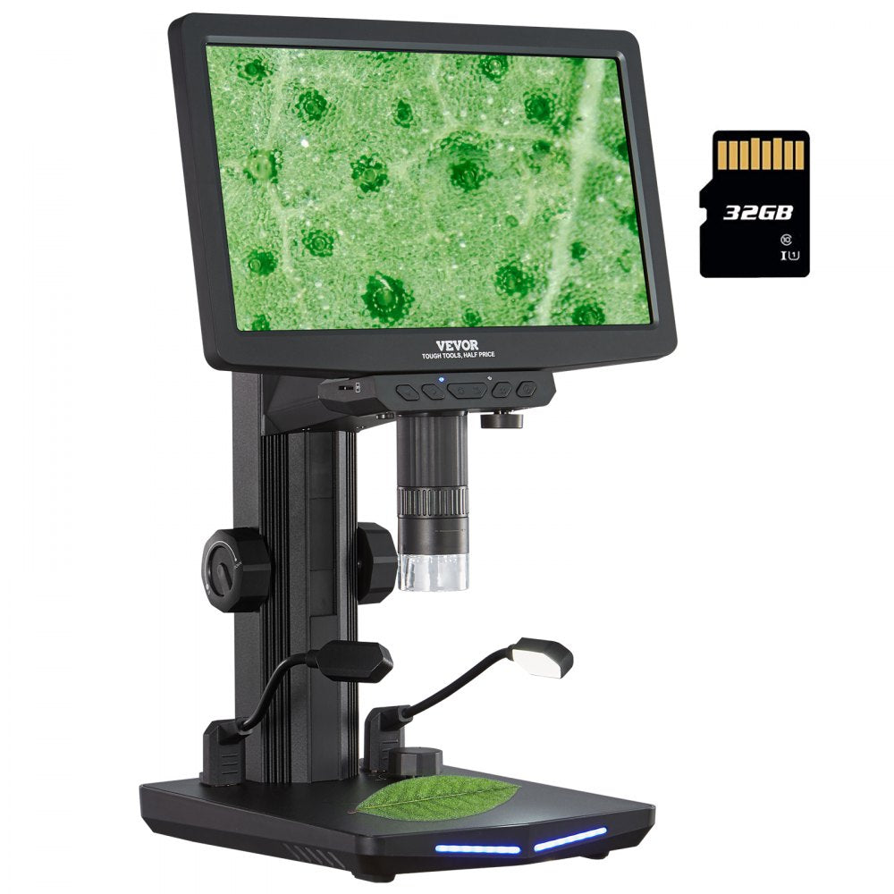 VEVOR 7" HDMI LCD Digital Microscope for Adults, Soldering Electron Microscope 1200X with IPS Screen, 8 LED Lights, 2 Flexible Side Lights, PC View, USB Coin Microscope for Windows/MacOS/TV, 32GB 