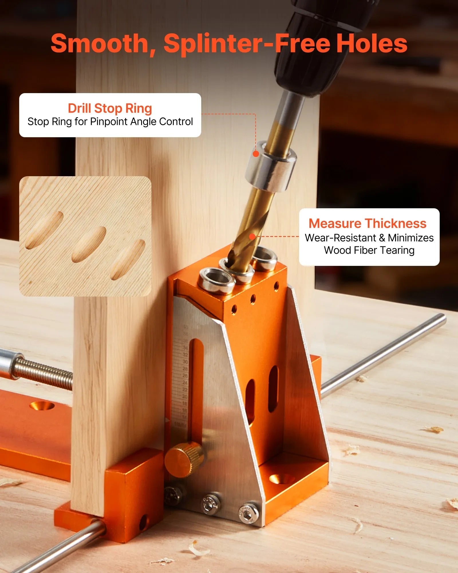 VEVOR Pocket Hole Jig Kit, 1/2 to 1-1/2 in Adjustable, Jig Pocket Hole System with Toolcase, C-Clamp, Step Drill, Hex Wrench, Drill Stop Ring, Square Drive Bit, Reinforced Metal Frame, for Woodworking 