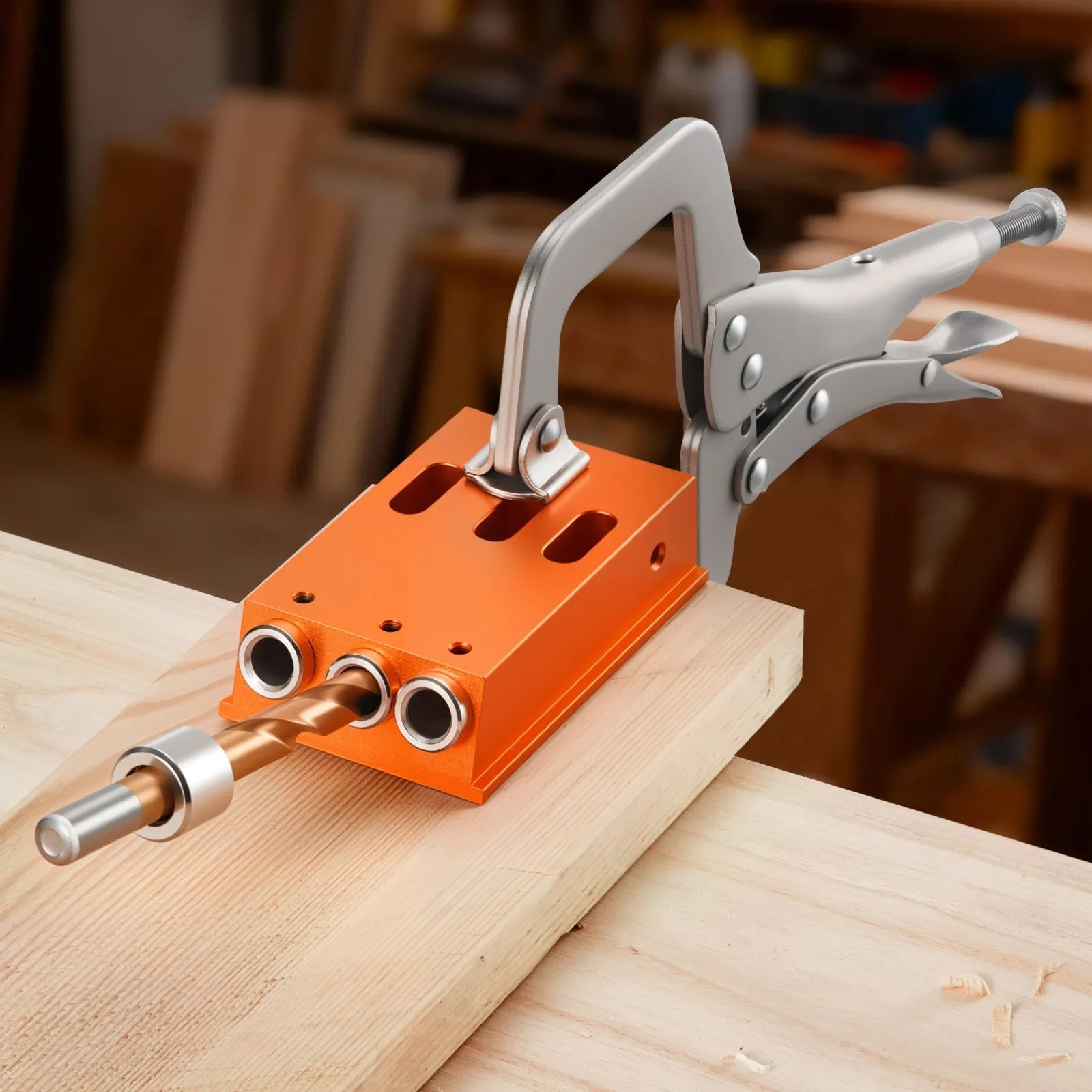 VEVOR Pocket Hole Jig Kit, 1/2 to 1-1/2 in Adjustable, Jig Pocket Hole System with Toolcase, C-Clamp, Step Drill, Hex Wrench, Drill Stop Ring, Square Drive Bit, Reinforced Metal Frame, for Woodworking 