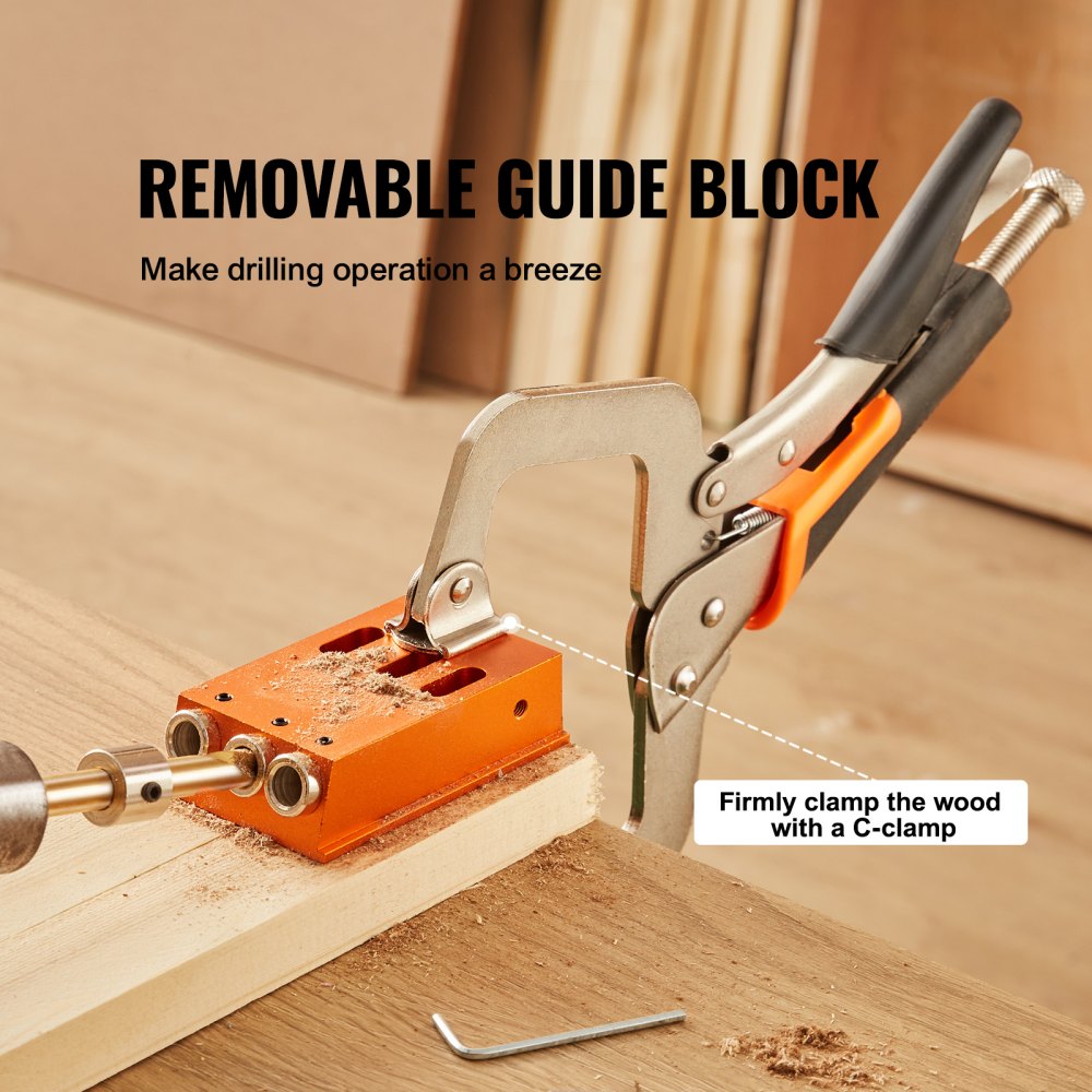 VEVOR Pocket Hole Jig Kit, 34 Pcs Pocket Hole Jig System with 11" C-clamp,  Fixture, Step Drills, Wrenches, Drill Stop Rings, Square Drive Bits, Toolbox, for DIY Carpentry Projects, Adjustable 