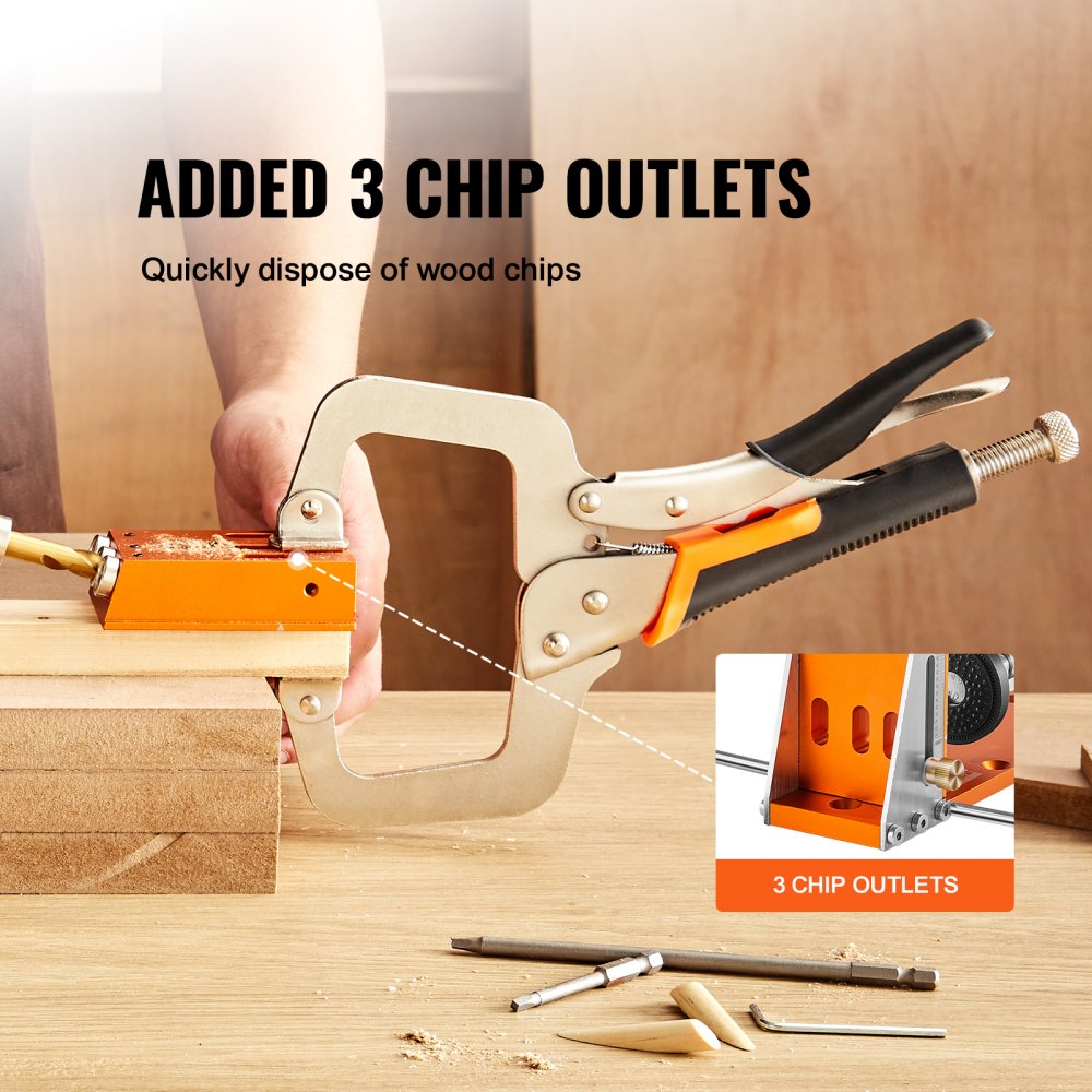 VEVOR Pocket Hole Jig Kit, 34 Pcs Pocket Hole Jig System with 11" C-clamp,  Fixture, Step Drills, Wrenches, Drill Stop Rings, Square Drive Bits, Toolbox, for DIY Carpentry Projects, Adjustable 