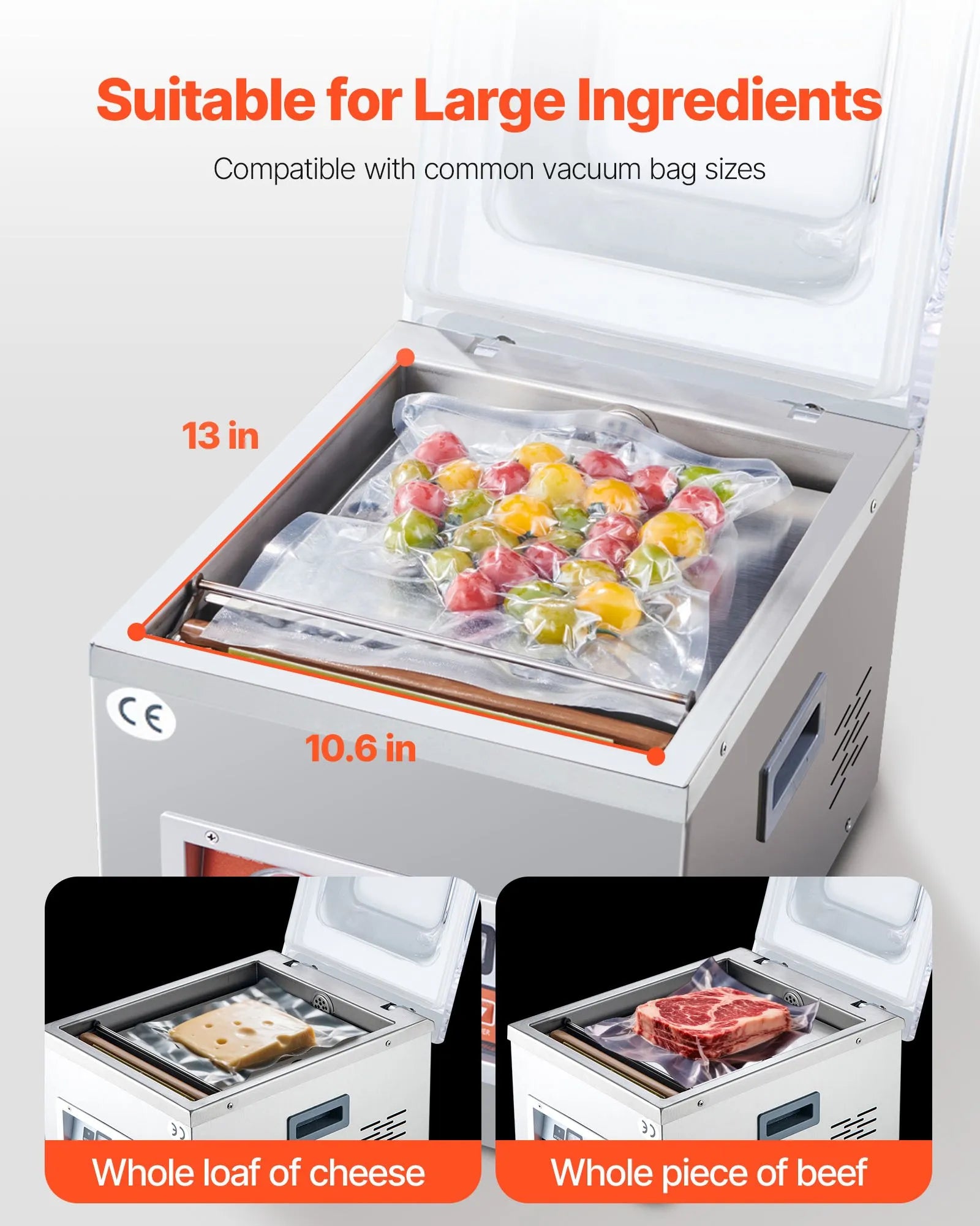 VEVOR Chamber Vacuum Sealer, 260W Sealing Power, Vacuum Packing Machine for Wet Foods, Meats, Marinades and More, Compact Size with 15.7" Sealing Length, Applied in Home Kitchen and Commercial Use