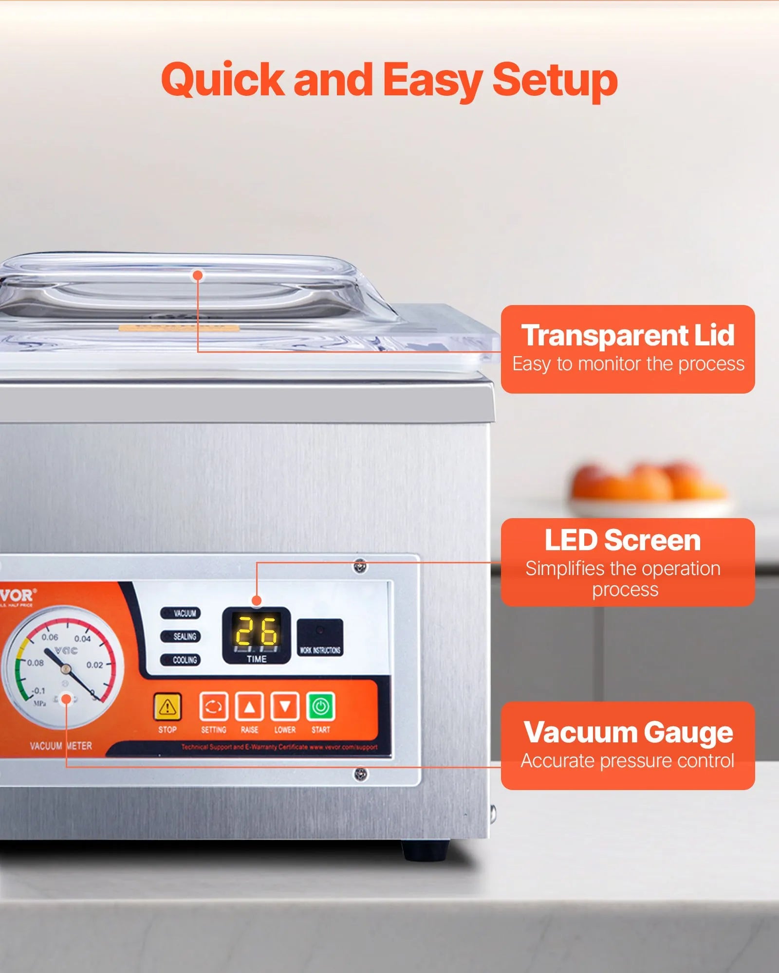 VEVOR Chamber Vacuum Sealer, 260W Sealing Power, Vacuum Packing Machine for Wet Foods, Meats, Marinades and More, Compact Size with 15.7" Sealing Length, Applied in Home Kitchen and Commercial Use