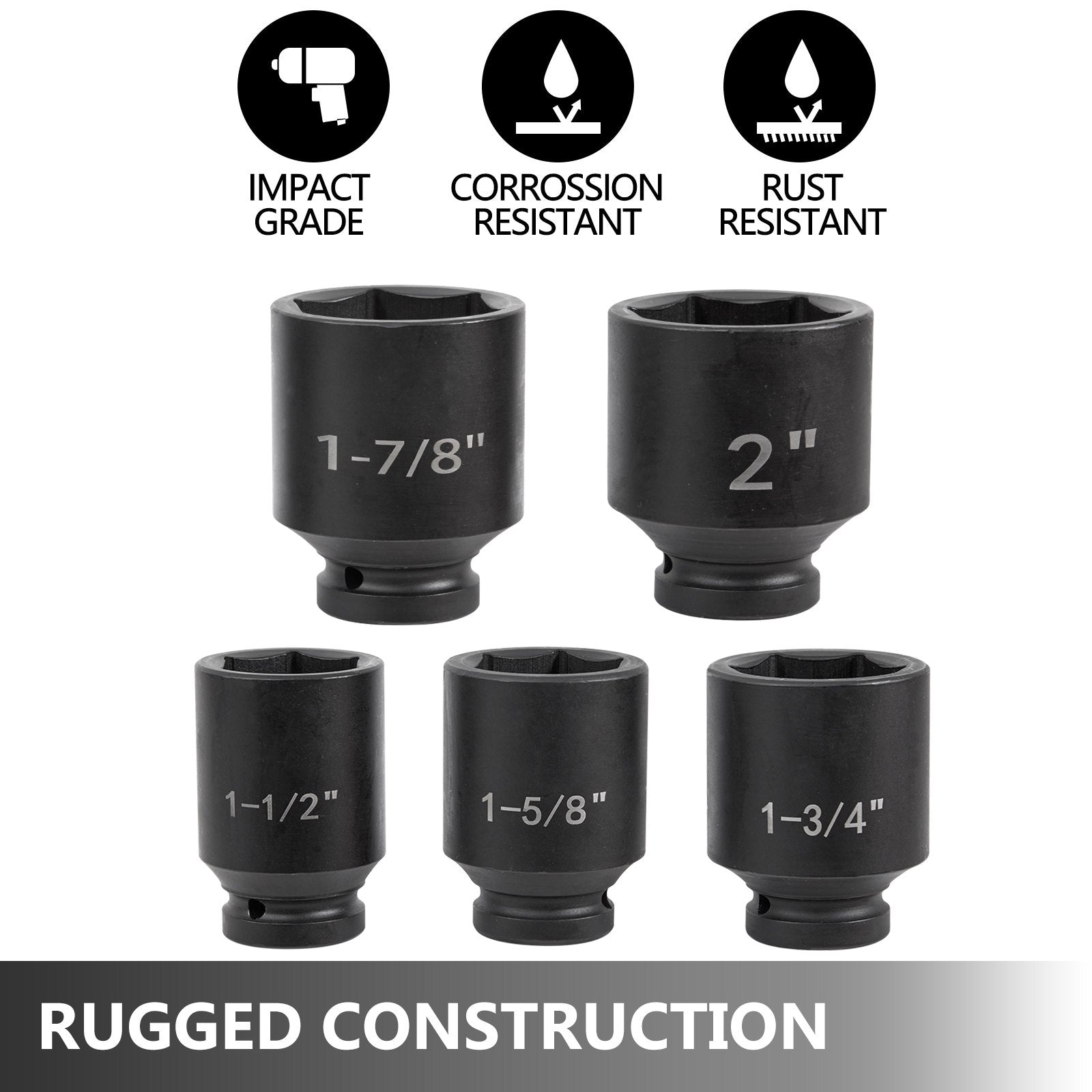 VEVOR Impact Socket Set 3/4 Inches 22 Piece Deep Impact Sockets, Socket Assortment 3/4 Inches Drive Socket Set Impact Standard SAE Sizes 7/8 Inches to 2 Inches Includes Adapters and Ratchet Handle 