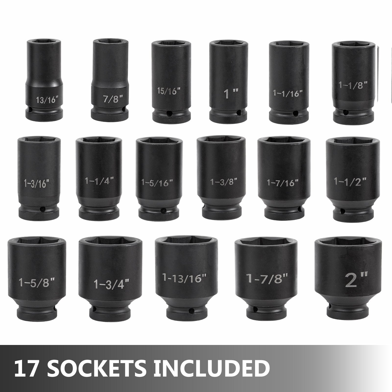 VEVOR Impact Socket Set 3/4 Inches 22 Piece Deep Impact Sockets, Socket Assortment 3/4 Inches Drive Socket Set Impact Standard SAE Sizes 7/8 Inches to 2 Inches Includes Adapters and Ratchet Handle 
