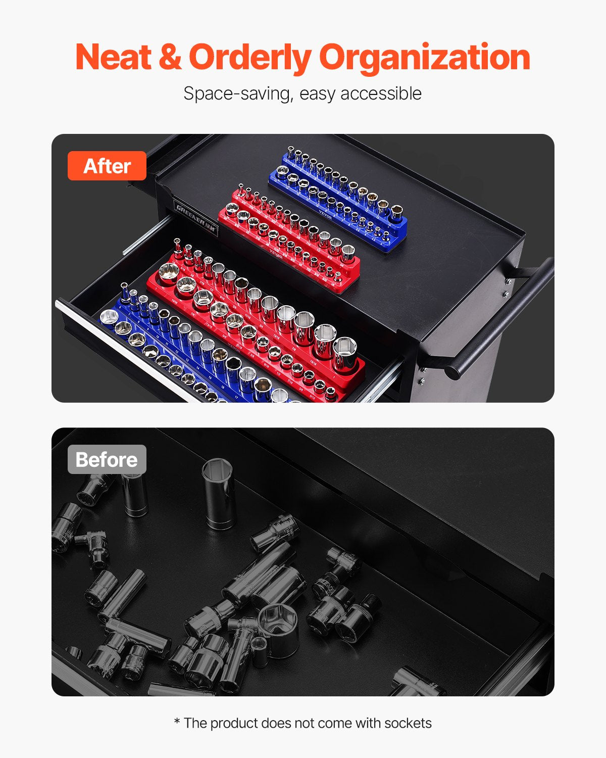 VEVOR Magnetic Socket Organizer Set 4PCS Socket Trays Blue & Red for Metric SAE 