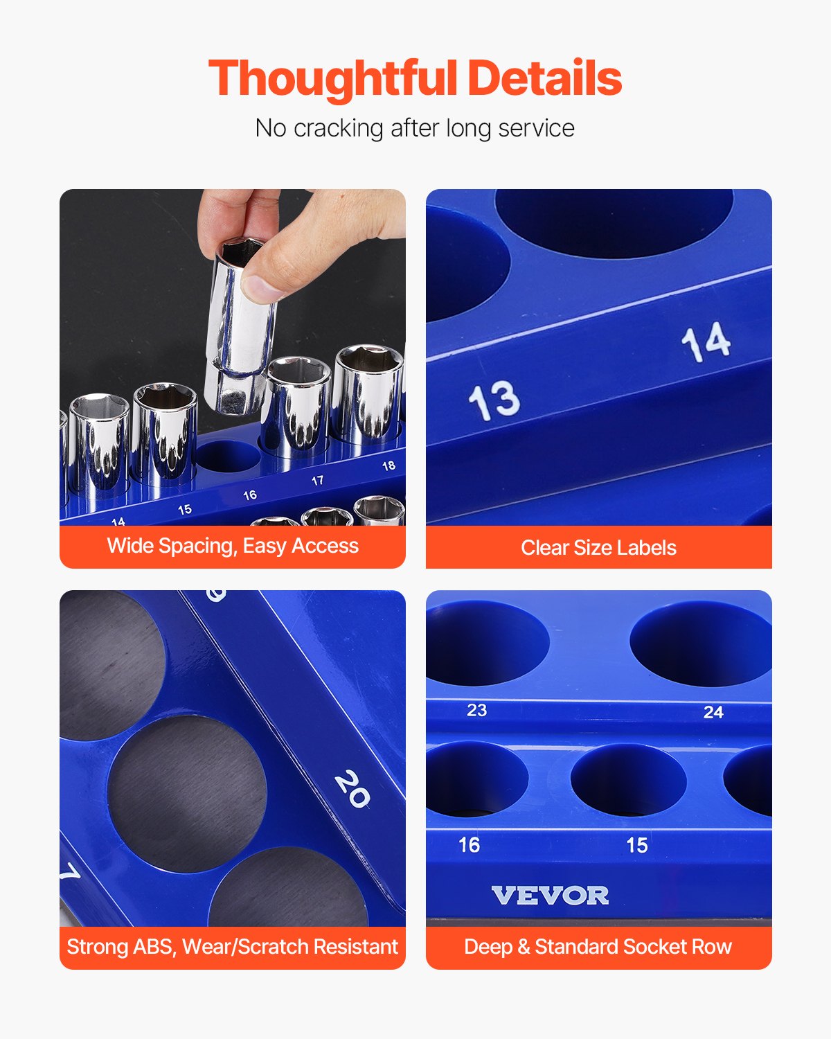 VEVOR Magnetic Socket Organizer Set 4PCS Socket Trays Blue & Red for Metric SAE 