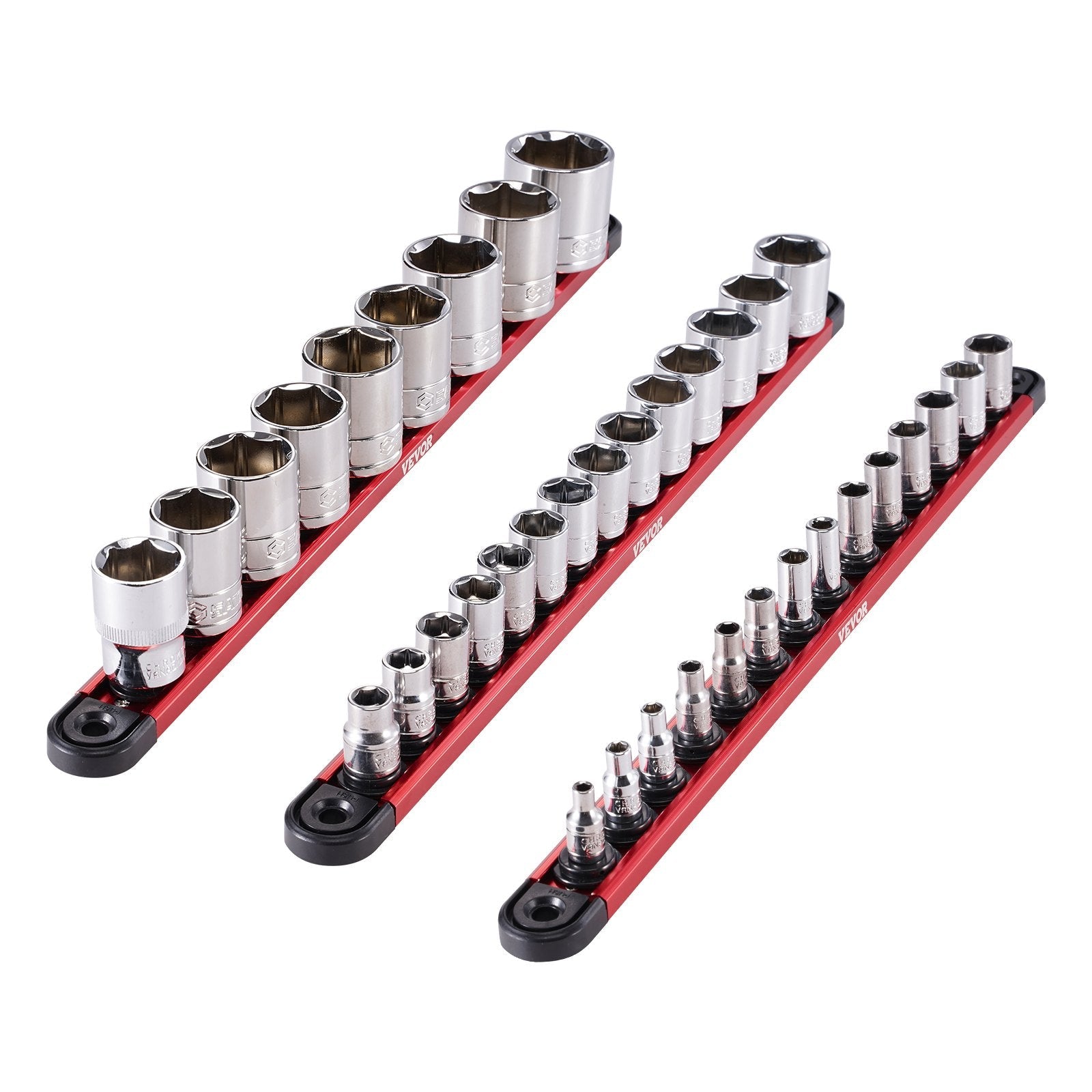 VEVOR Socket Organizer Rail Set 3PCS Aluminum Socket Organizers with 40 Clips 