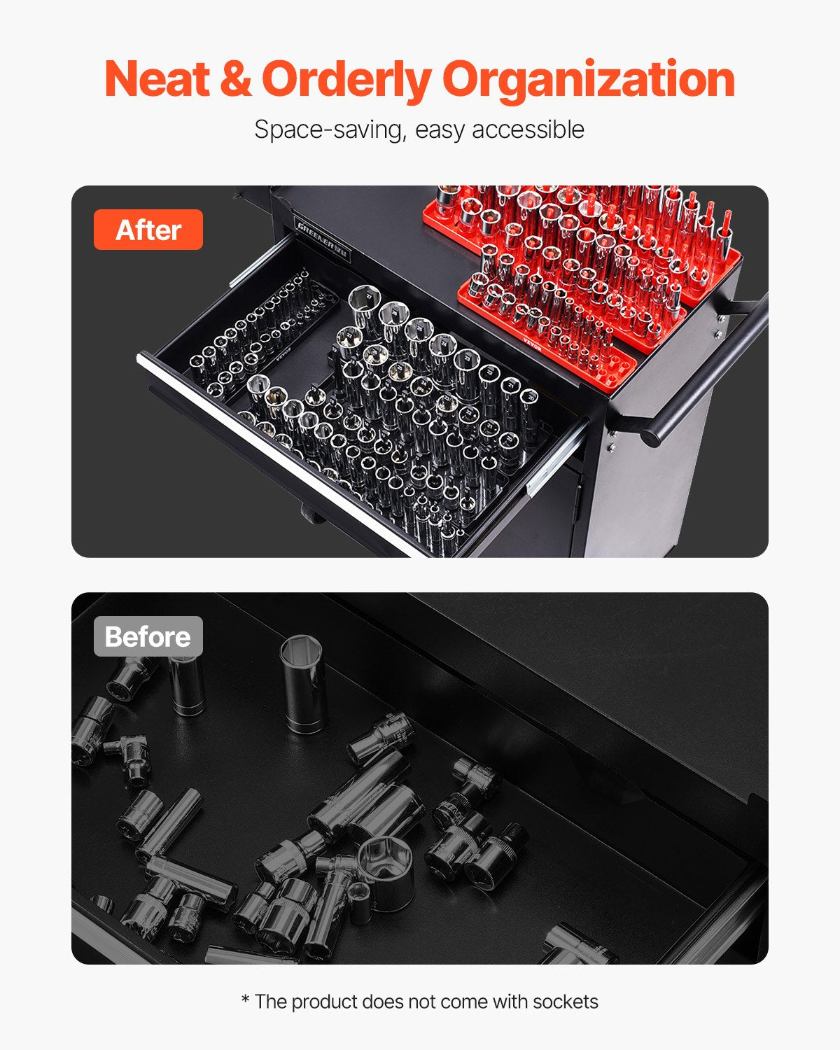 VEVOR Socket Organizer Set 8PCS High-Rod Socket Tray Black & Red for Metric SAE 