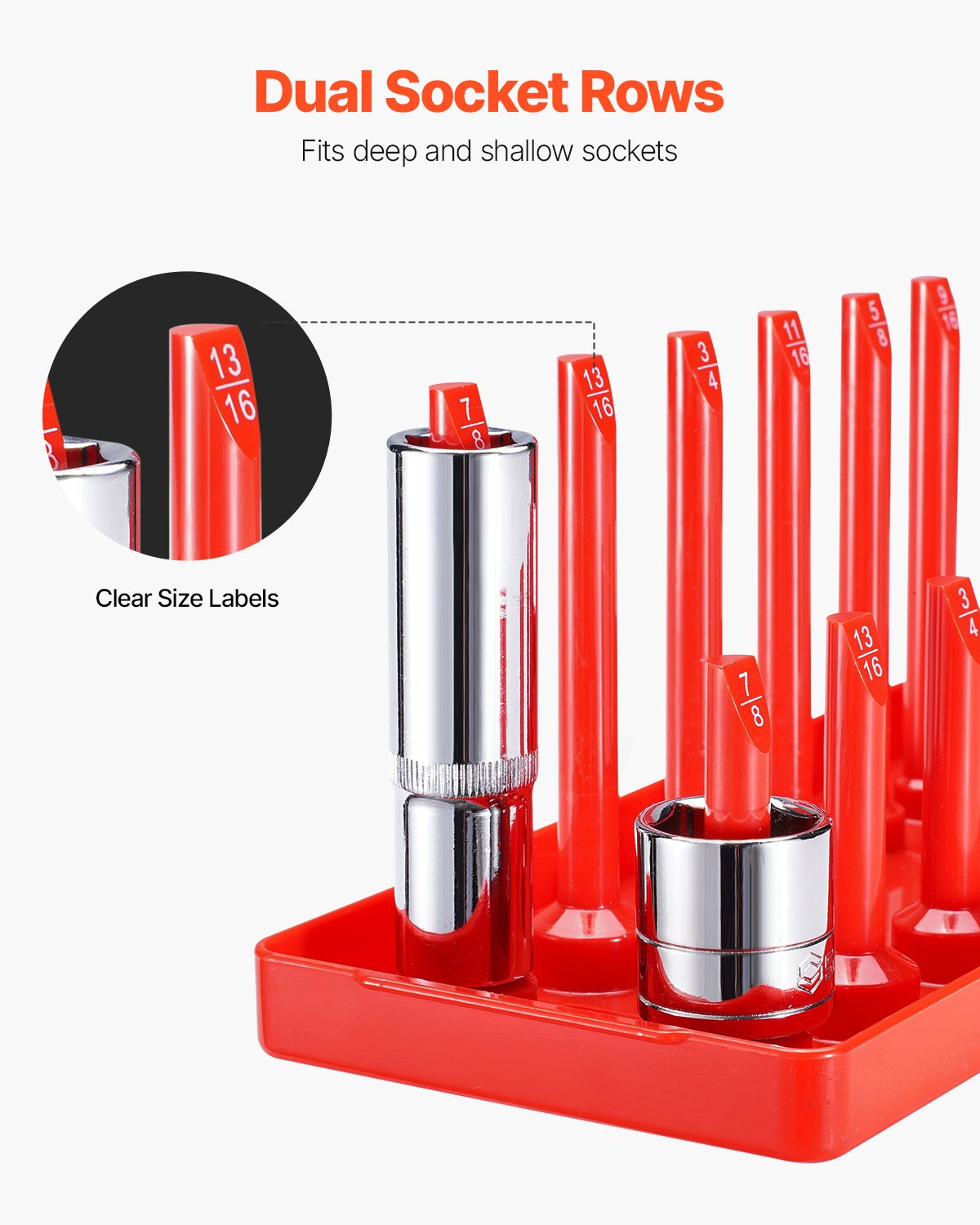VEVOR Socket Organizer Set 8PCS High-Rod Socket Tray Black & Red for Metric SAE 