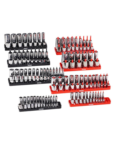 VEVOR Socket Organizer Set 8PCS High-Rod Socket Tray Black & Red for Metric SAE 