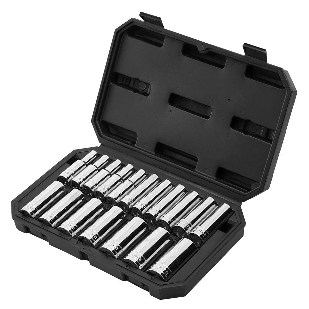 VEVOR 18-Piece Socket Set, 1/2" Drive Metric Socket Tool Kit, 10-27 mm with Storage Case