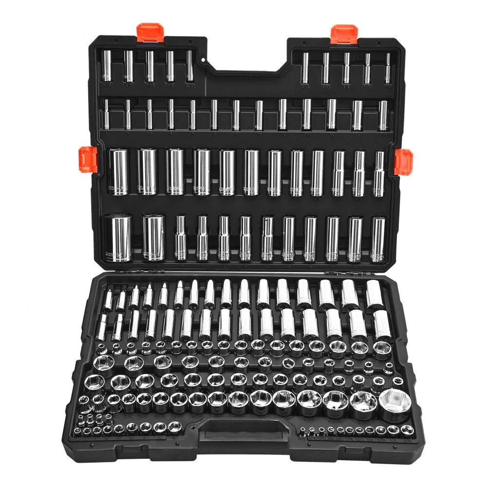 VEVOR 163-Piece Socket Set, 1/4", 3/8" & 1/2" Drive SAE & Metric Mechanic Tool Kit with Case