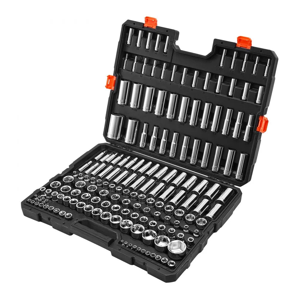 VEVOR 163-Piece Socket Set, 1/4", 3/8" & 1/2" Drive SAE & Metric Mechanic Tool Kit with Case