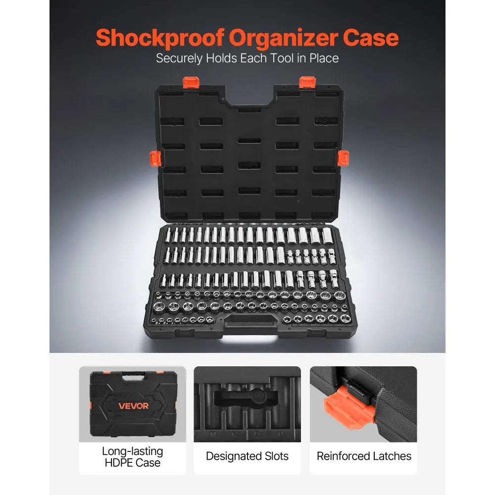 VEVOR 104-Piece Socket Set, 3/8" Drive Metric Socket Tool Kit, 6-24 mm with Storage Case