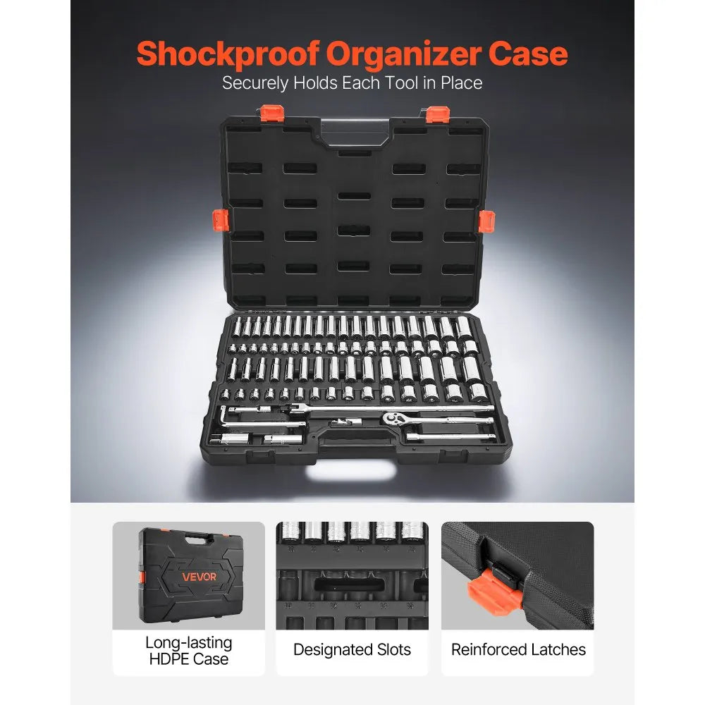 VEVOR 76-Piece Socket Set, 3/8" Drive SAE & Metric Ratchet and Socket Set with Storage Case
