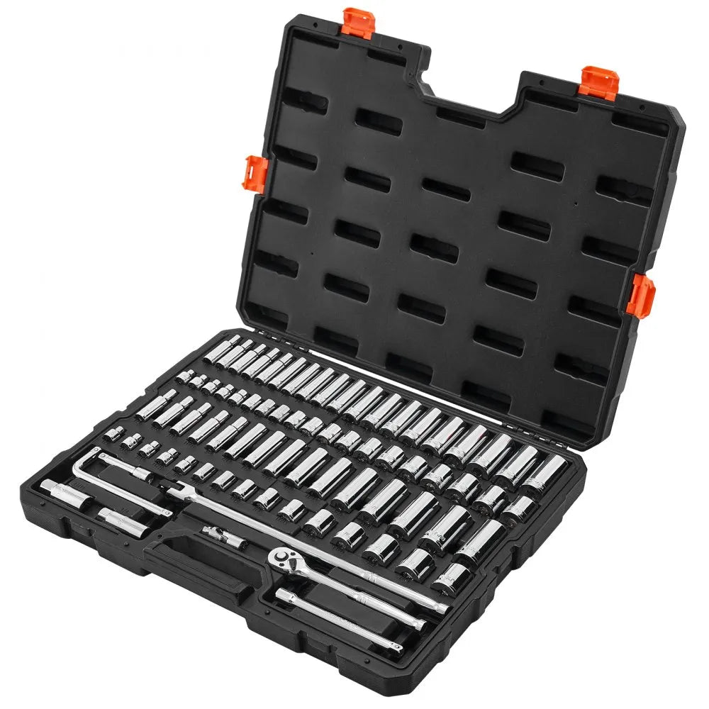 VEVOR 76-Piece Socket Set, 3/8" Drive SAE & Metric Ratchet and Socket Set with Storage Case