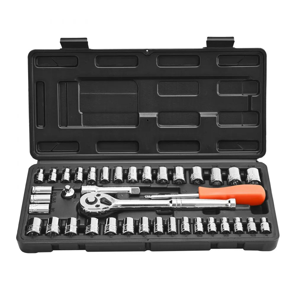 VEVOR 39-Piece Socket Set, 1/4" & 3/8" Drive SAE & Metric Ratchet Wrench Tool Kit with Case