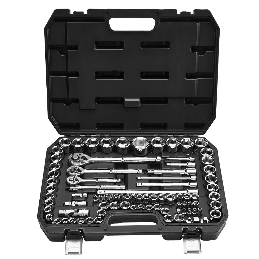 VEVOR 86-Piece Socket Set, 1/4", 3/8" & 1/2" Drive SAE & Metric Ratchet Tool Kit with Case