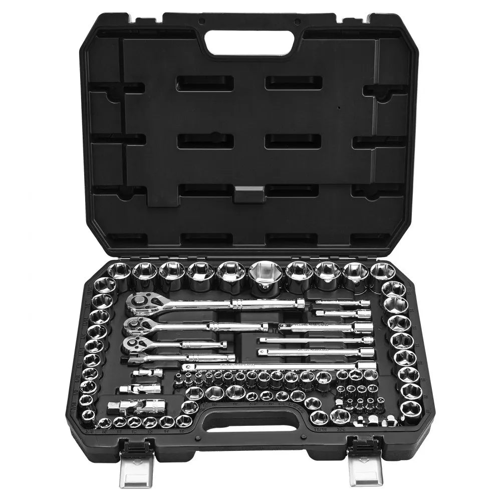 VEVOR 86-Piece Socket Set, 1/4", 3/8" & 1/2" Drive SAE & Metric Ratchet Tool Kit with Case