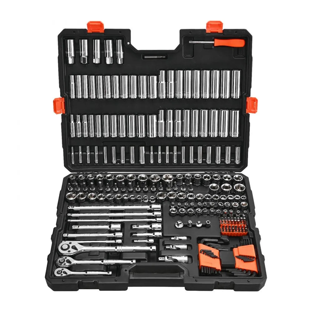 VEVOR 225-Piece Socket Set, 1/4", 3/8" & 1/2" Drive Ratchet and Socket Set with Storage Case